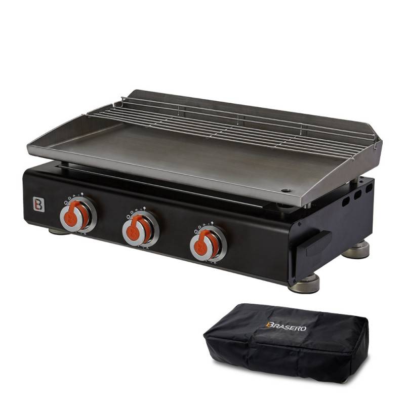 Brasero - Plancha au gaz Silvia II G - BRASERO - Plaque en inox de 67 x 34 cm - 3 brûleurs - Grille de réchauffement + Housse OFFERTE - Imagen 1