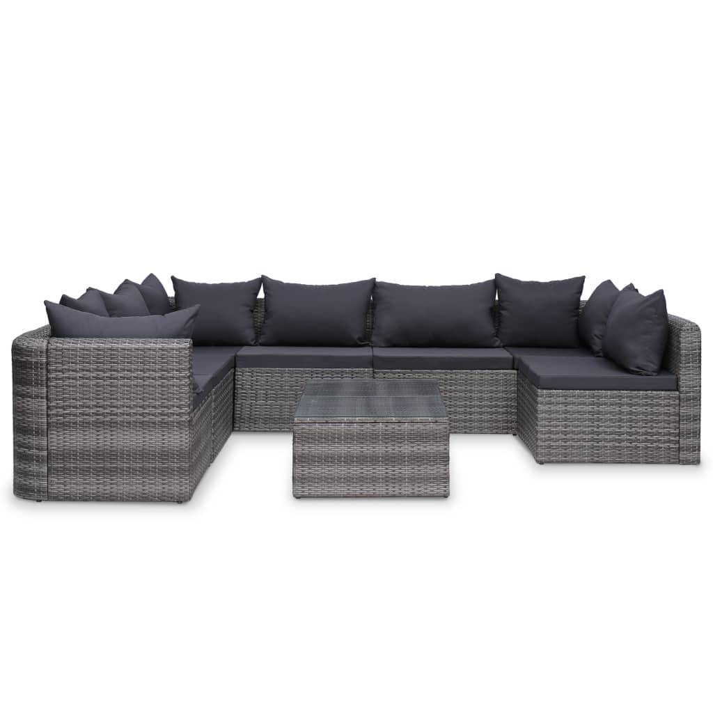 Helloshop26 - Salon de jardin meuble d'extérieur ensemble de mobilier 10 pièces avec coussins résine tressée gris - Imagen 4