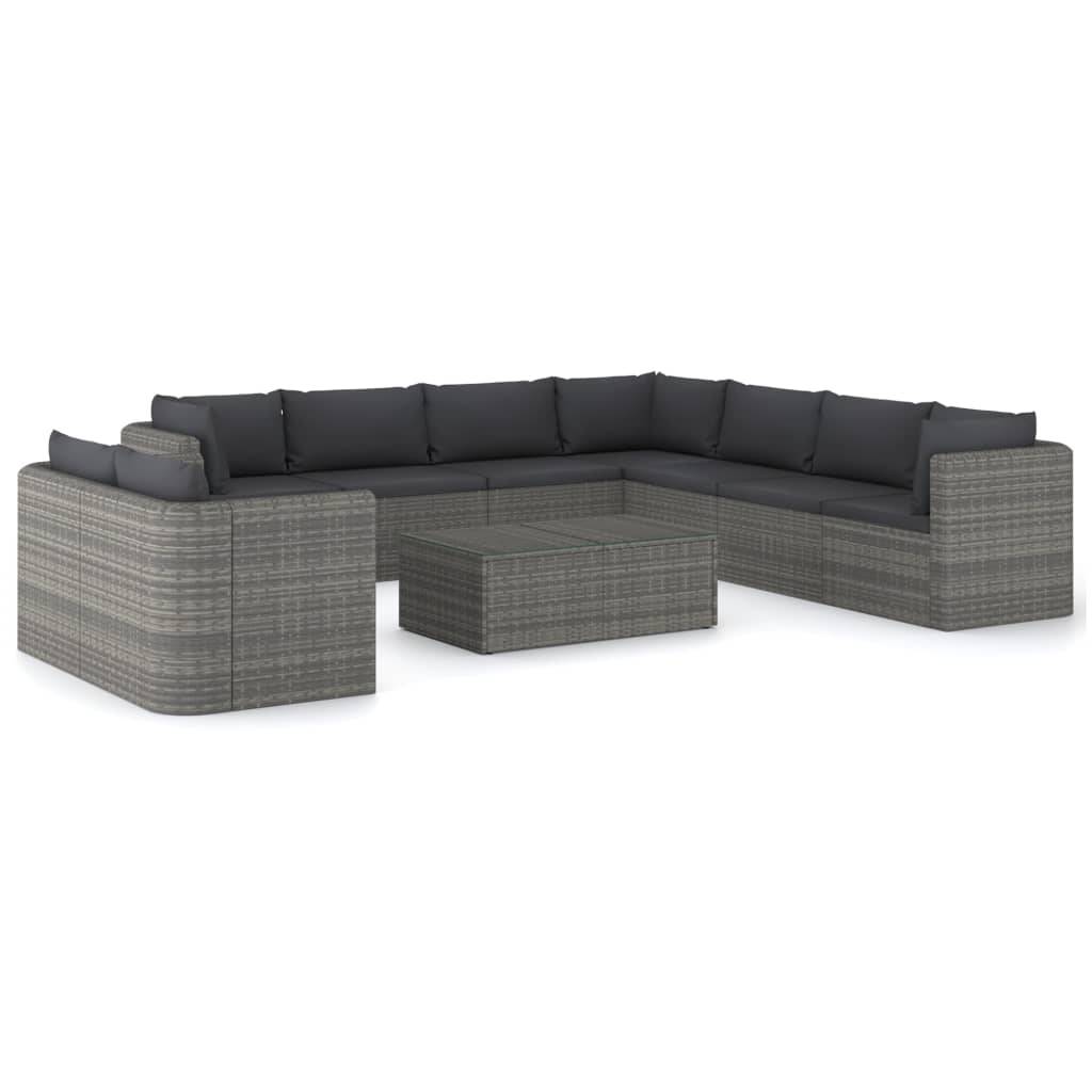 Helloshop26 - Salon de jardin meuble d'extérieur ensemble de mobilier 10 pièces avec coussins résine tressée gris - Imagen 1