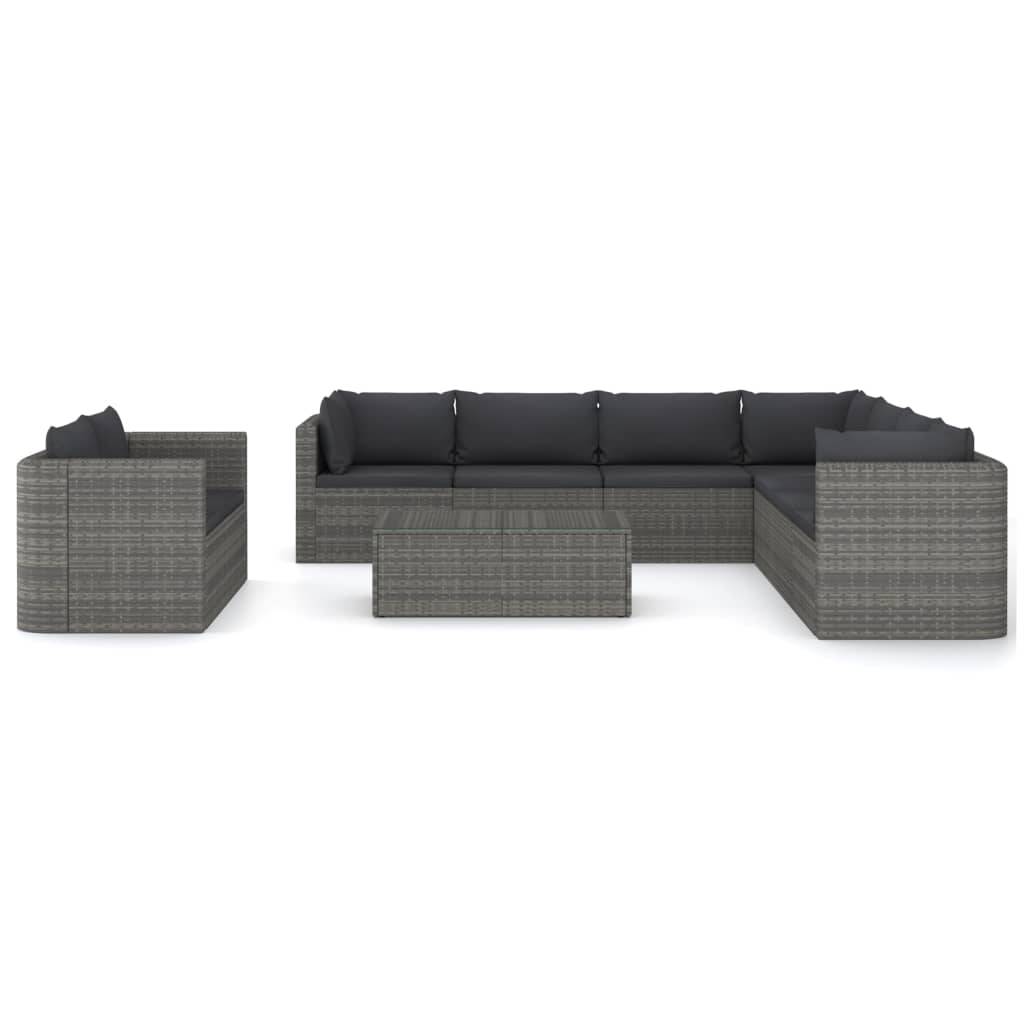 Helloshop26 - Salon de jardin meuble d'extérieur ensemble de mobilier 10 pièces avec coussins résine tressée gris - Imagen 2