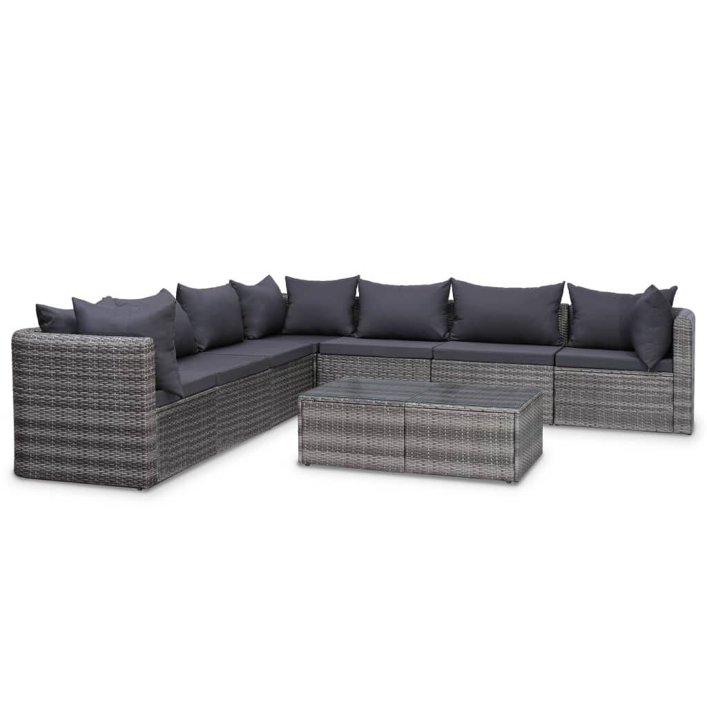 Helloshop26 - Salon de jardin meuble d'extérieur ensemble de mobilier 10 pièces avec coussins résine tressée gris - Imagen 3