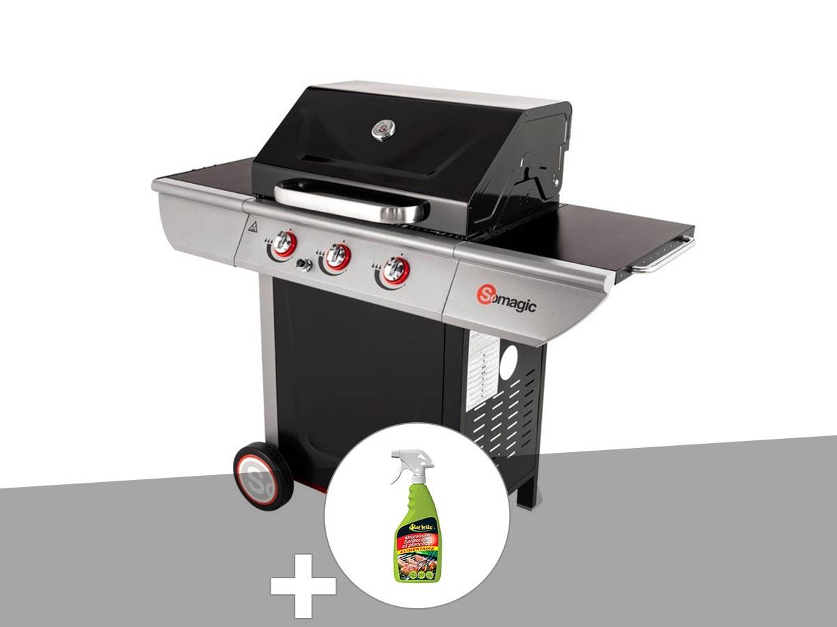 Somagic - Barbecue à gaz avec chariot 3 brûleurs Manhattan 300S - Somagic + Dégraissant pour barbecue