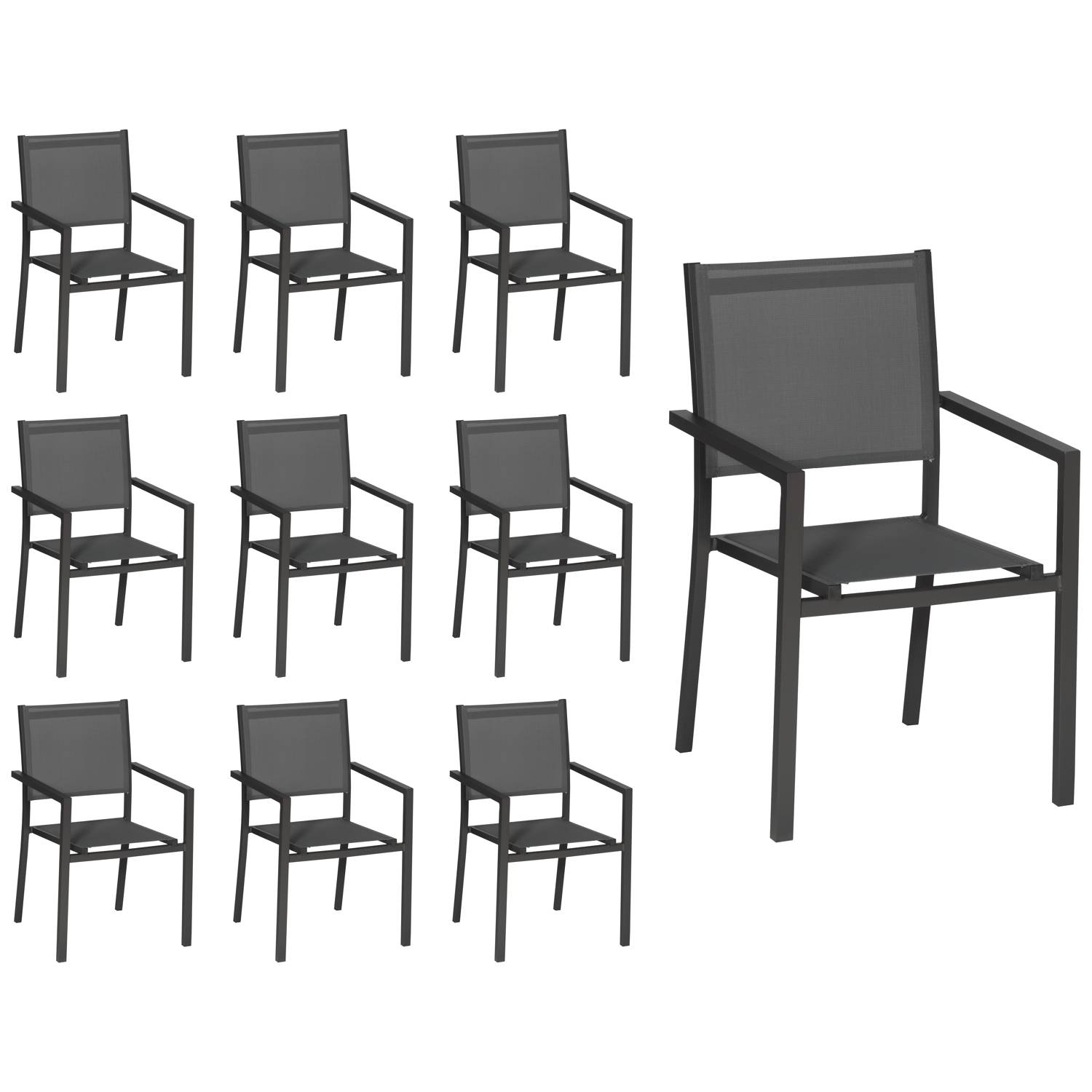 Happy Garden - Lot de 10 chaises en aluminium anthracite - textilène gris - HAPPY GARDEN - Imagen 1