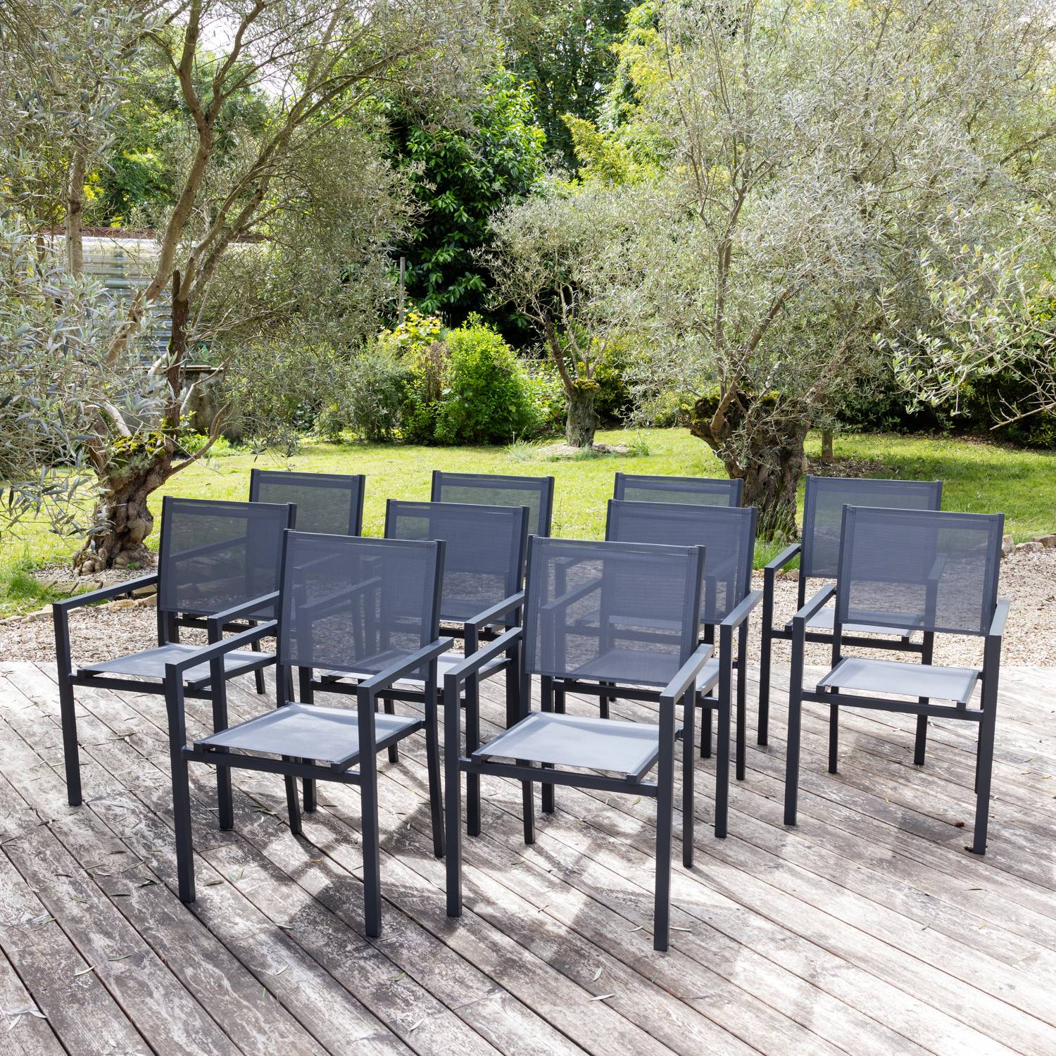 Happy Garden - Lot de 10 chaises en aluminium anthracite - textilène gris - HAPPY GARDEN - Imagen 2
