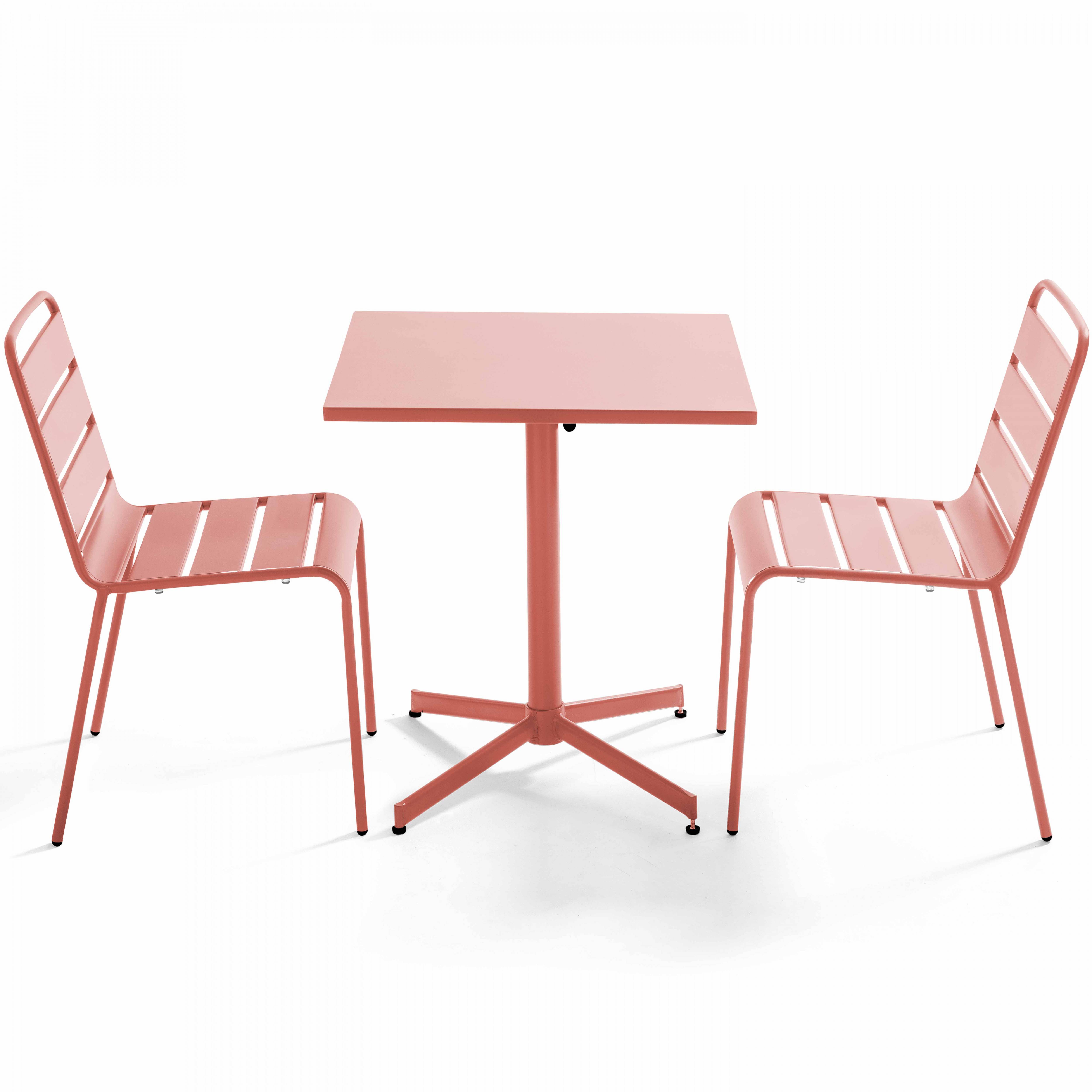 Oviala - Ensemble table de jardin carrée et 2 chaises métal argile Palavas - Oviala - Imagen 1