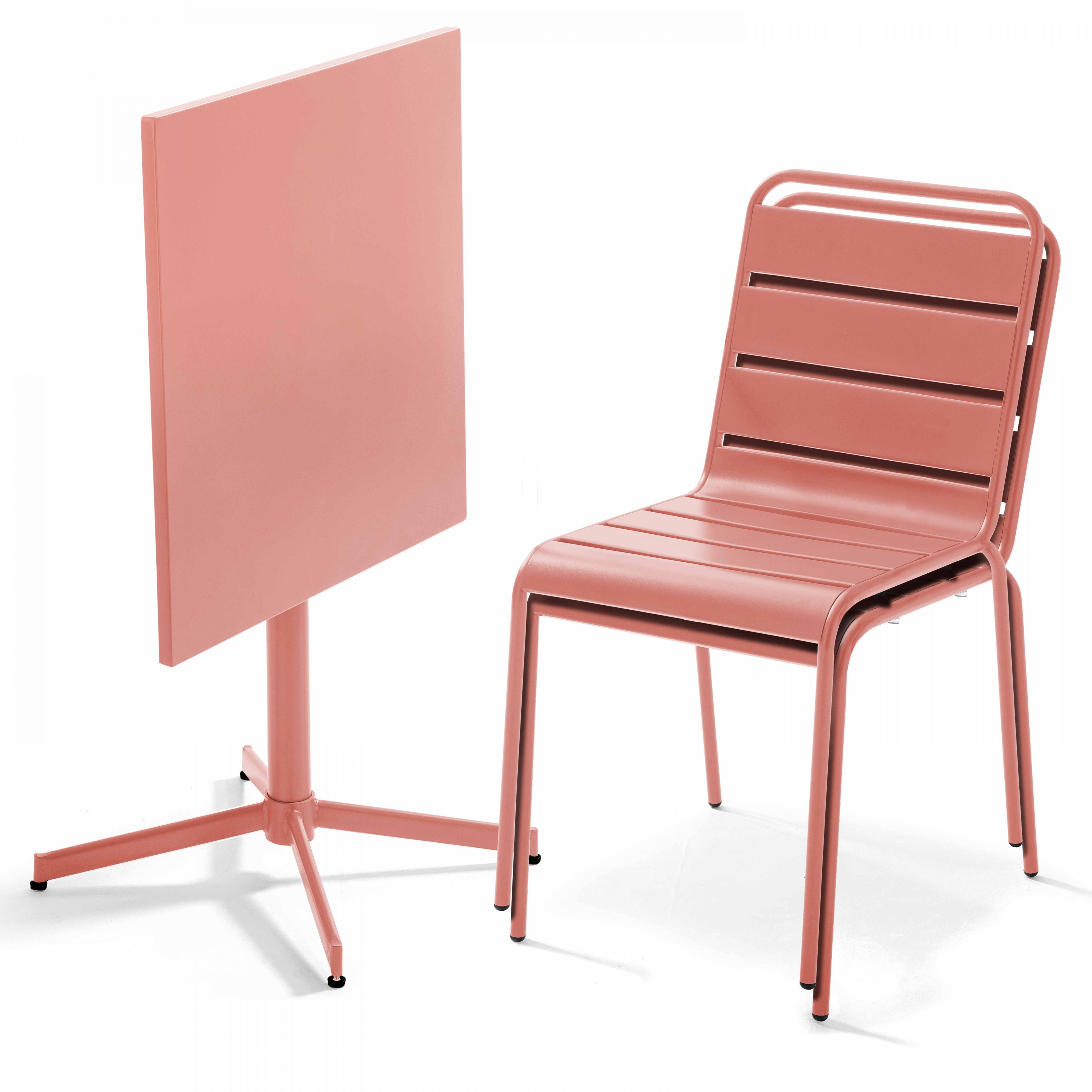 Oviala - Ensemble table de jardin carrée et 2 chaises métal argile Palavas - Oviala - Imagen 2