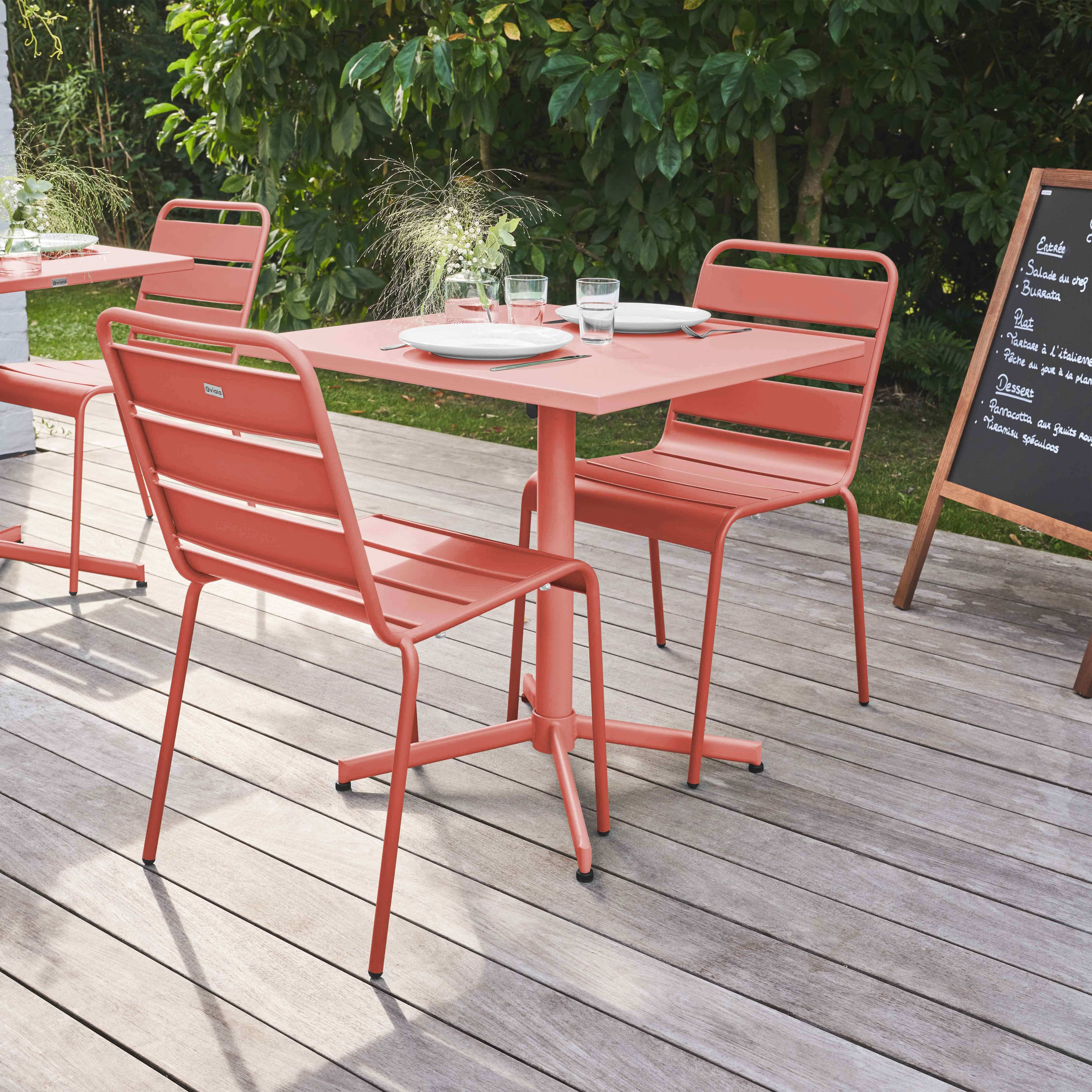 Oviala - Ensemble table de jardin carrée et 2 chaises métal argile Palavas - Oviala - Imagen 3