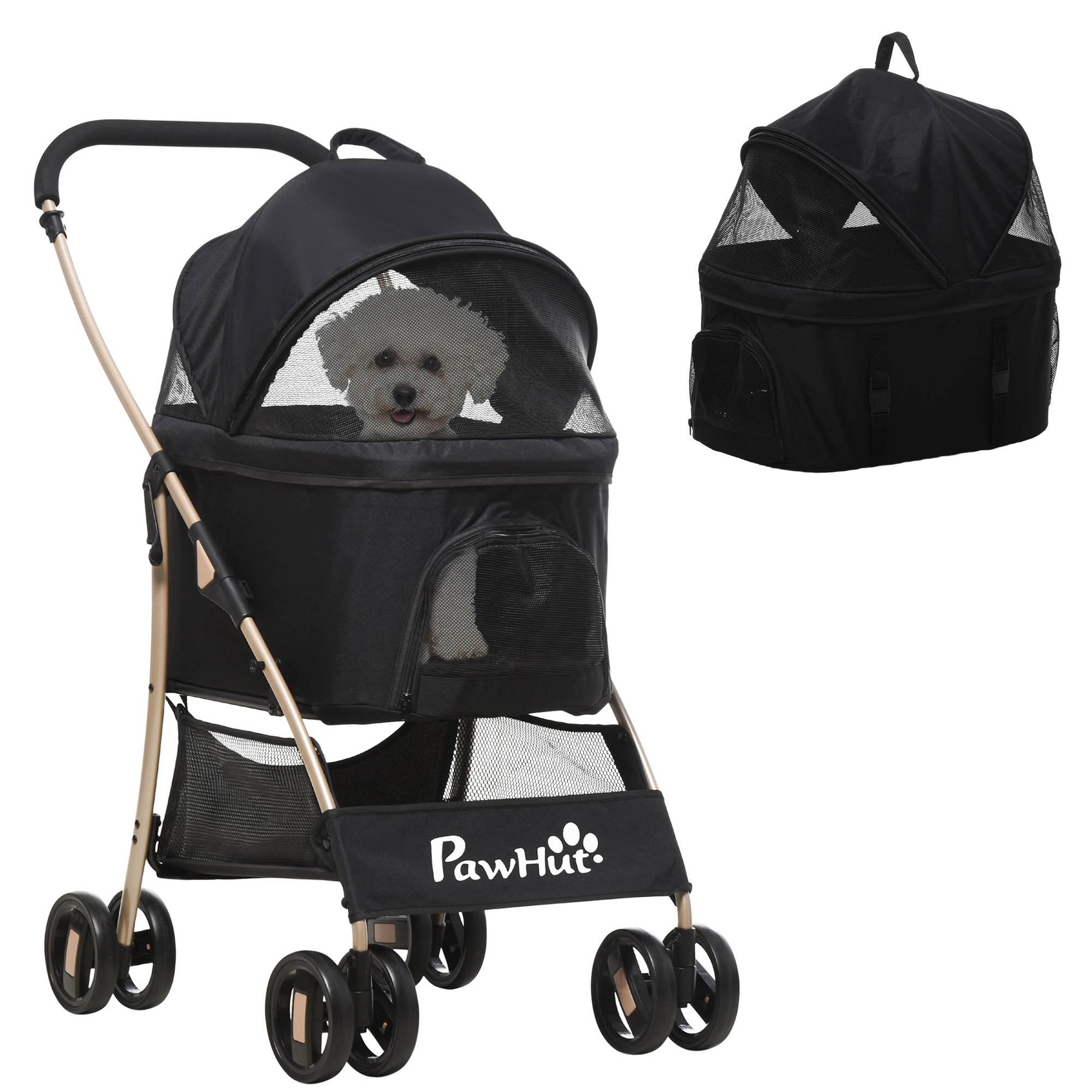 Poussette pour chien 2 en 1 avec panier de transport, pliable, 1 panier, 1 sac, 82 cm x 49,5 cm x 98 cm - Image 1