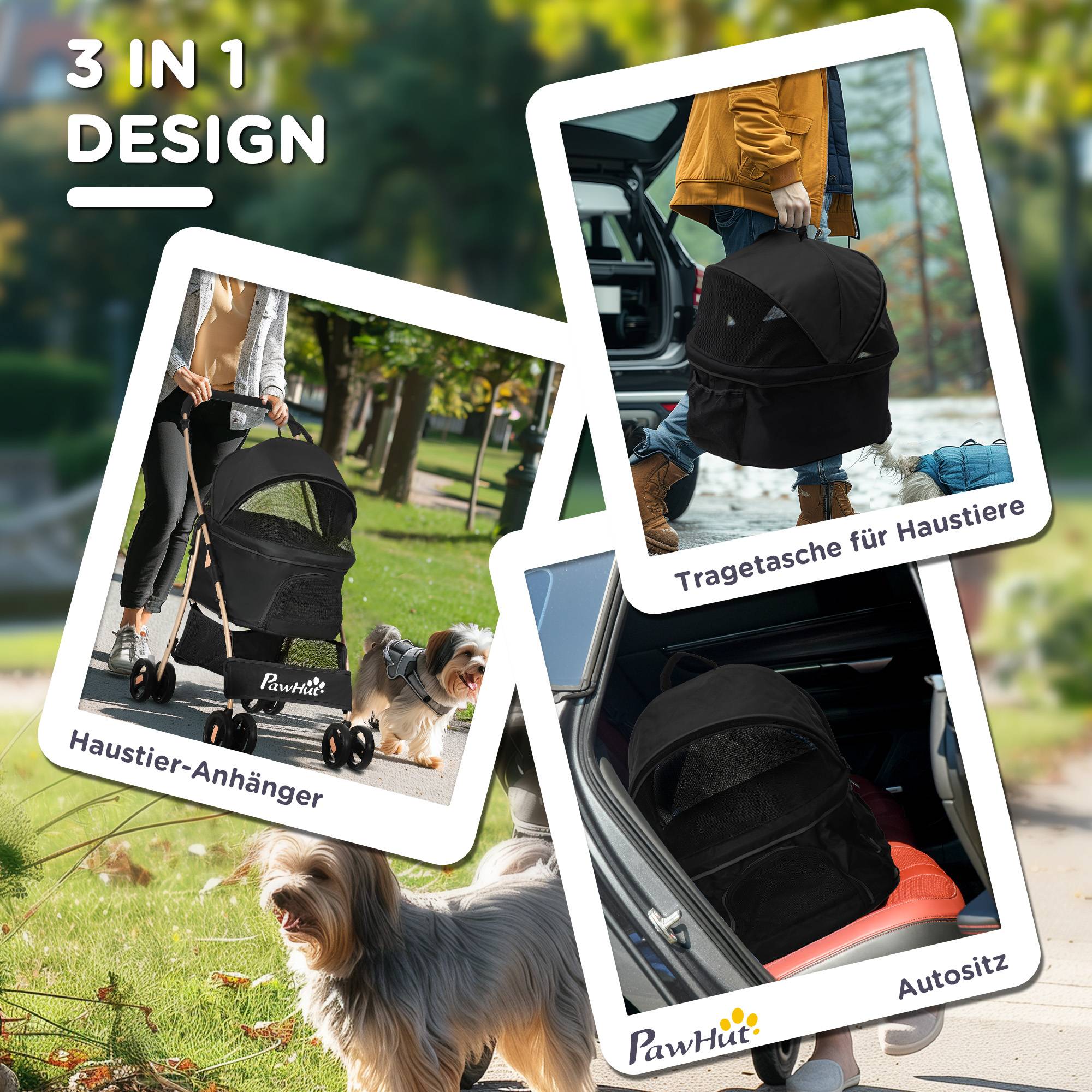 Poussette pour chien 2 en 1 avec panier de transport, pliable, 1 panier, 1 sac, 82 cm x 49,5 cm x 98 cm - Image 6