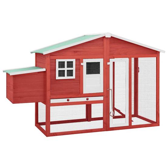 Grand poulailler bois de sapin avec nichoir et parc extérieur Rouge – ComfortXL Outdoor Living - Image 1