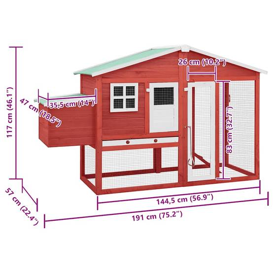 Grand poulailler bois de sapin avec nichoir et parc extérieur Rouge – ComfortXL Outdoor Living - Image 9