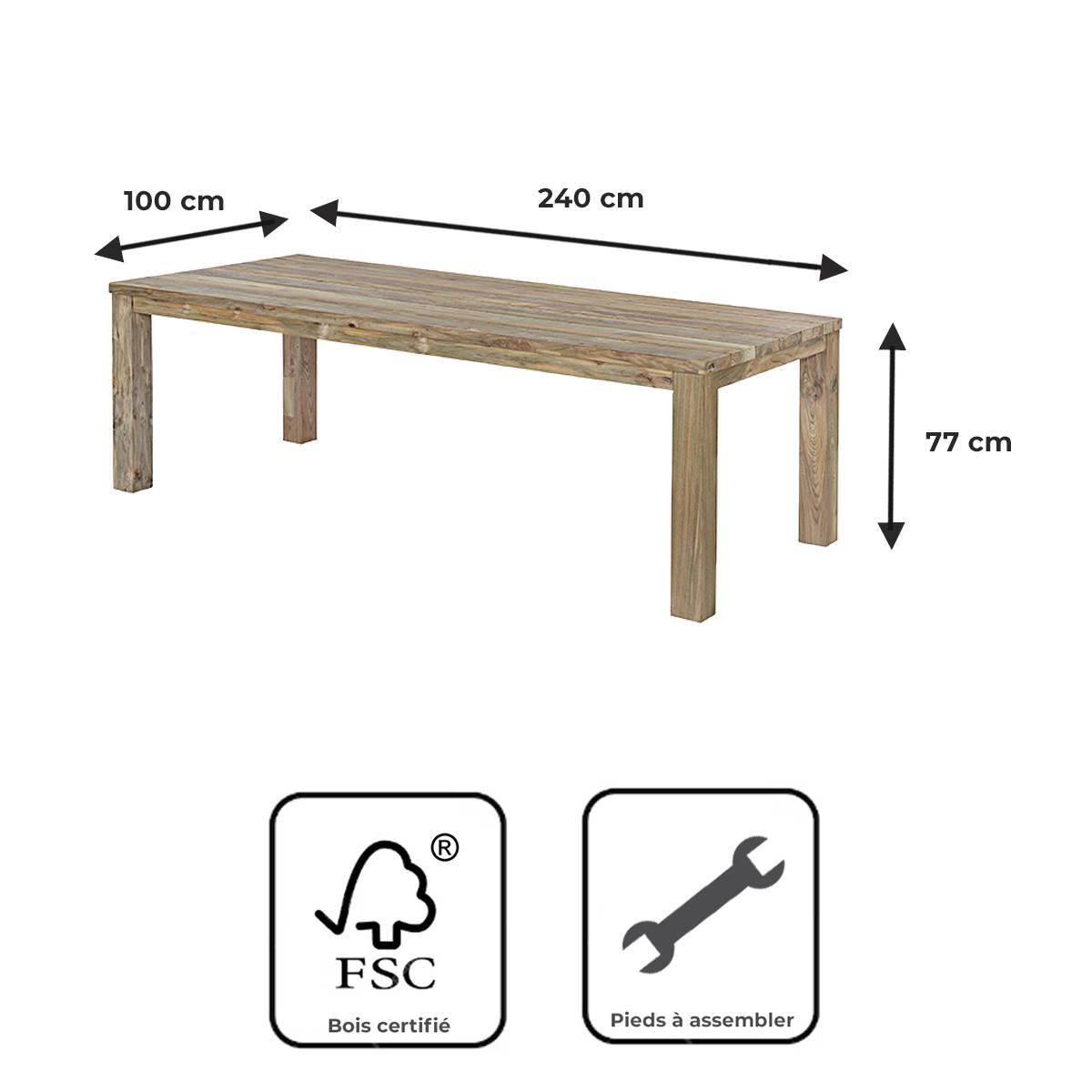 Table en teck recyclé 240 x 100 cm Callao - Gecko Jardin - Imagen 8