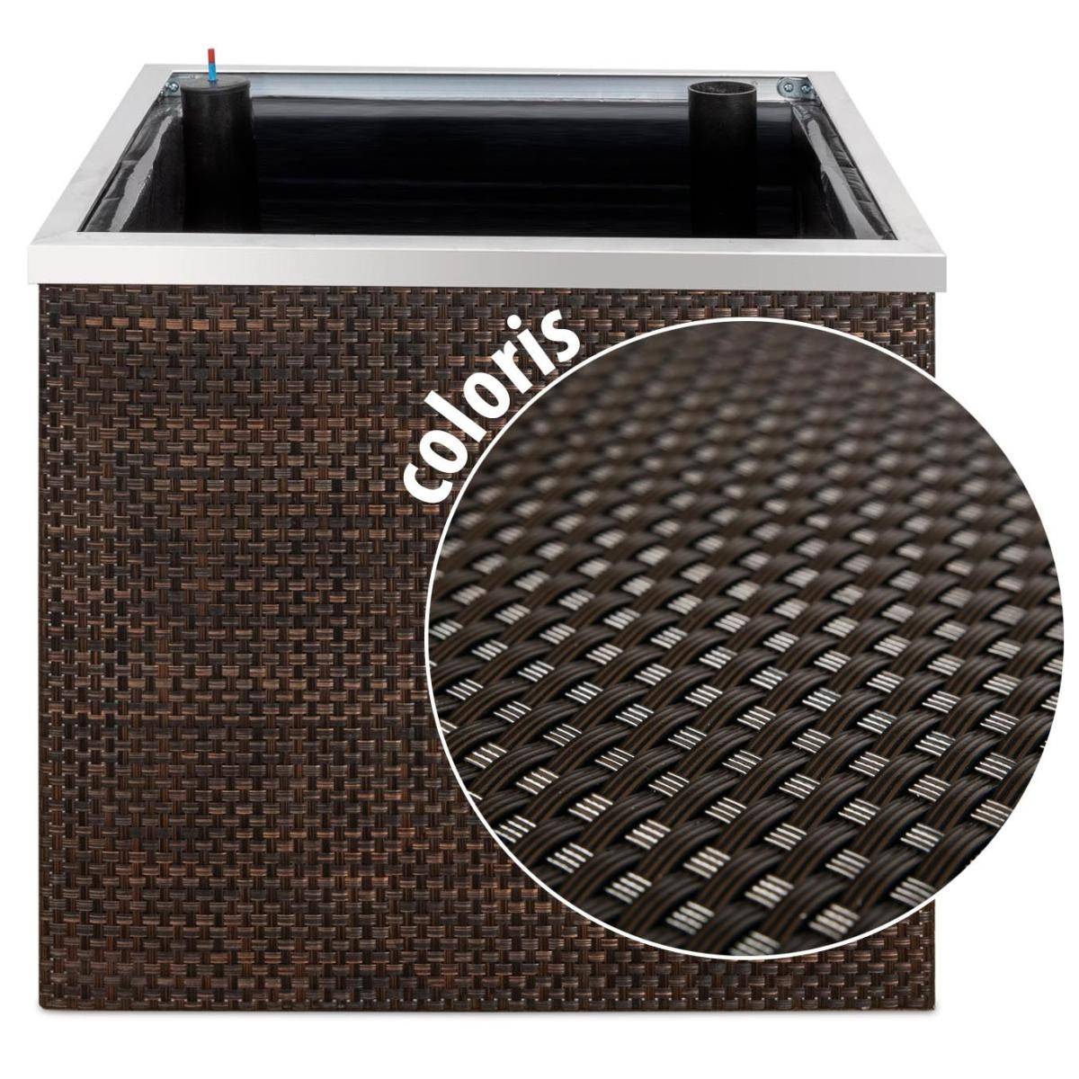 Rattan Art - Jardinière en résine tressée avec réserve d'eau et cadre en aluminium 50 x 50 x 43 cm Marron foncé - Imagen 1