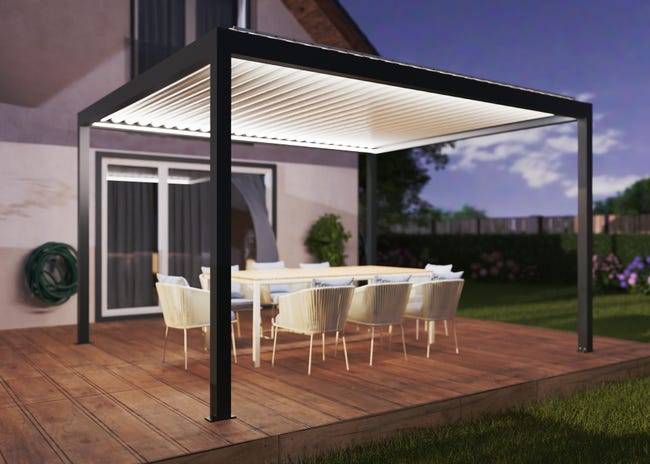Pergola Bioclimatique Aluminium Autoportante Motorisée Éclairée 4x3,5 Anthracite SV ORIAL France - Image 6