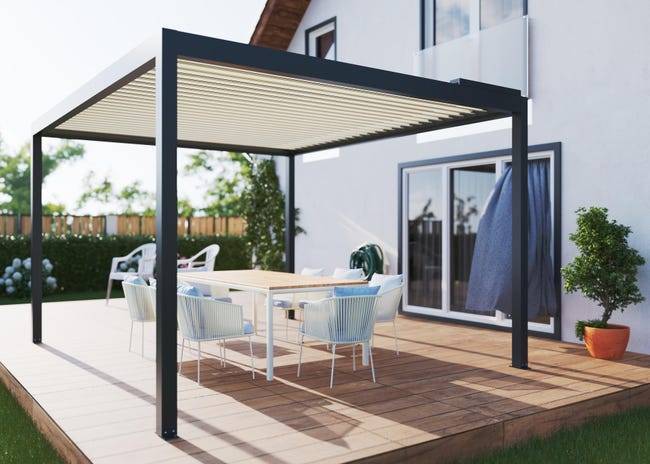 Pergola Bioclimatique Aluminium Autoportante Motorisée Éclairée 4x3,5 Anthracite SV ORIAL France - Image 3