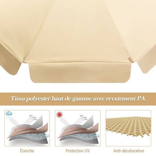 Helloshop26 - Parasol inclinable diamètre 300cm avec manivelle anti-uv protection solaire toile polyester imperméable beige - Imagen 5