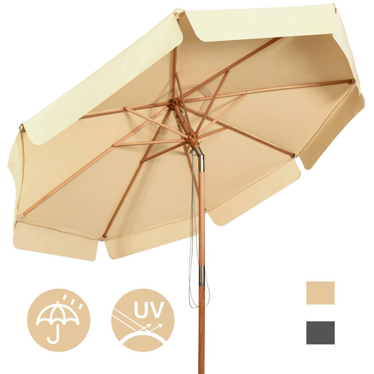 Helloshop26 - Parasol inclinable diamètre 300cm avec manivelle anti-uv protection solaire toile polyester imperméable beige - Imagen 1