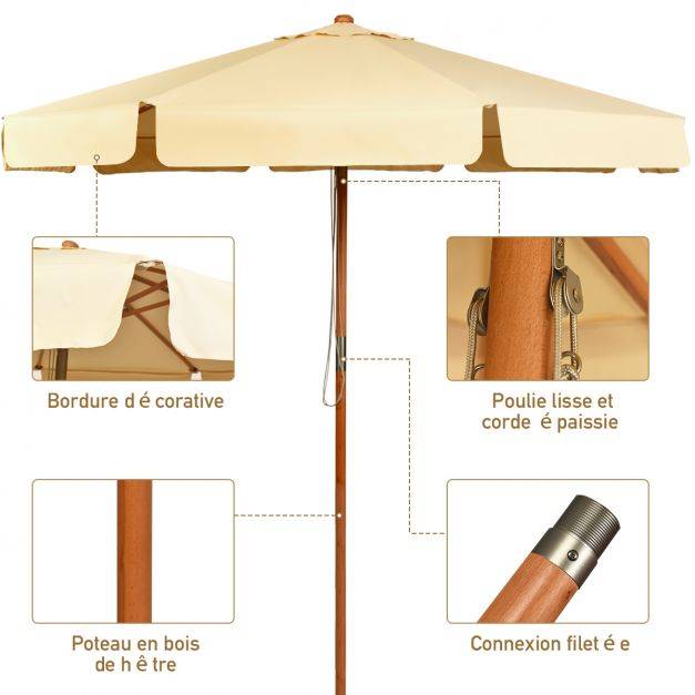 Helloshop26 - Parasol inclinable diamètre 300cm avec manivelle anti-uv protection solaire toile polyester imperméable beige - Imagen 3