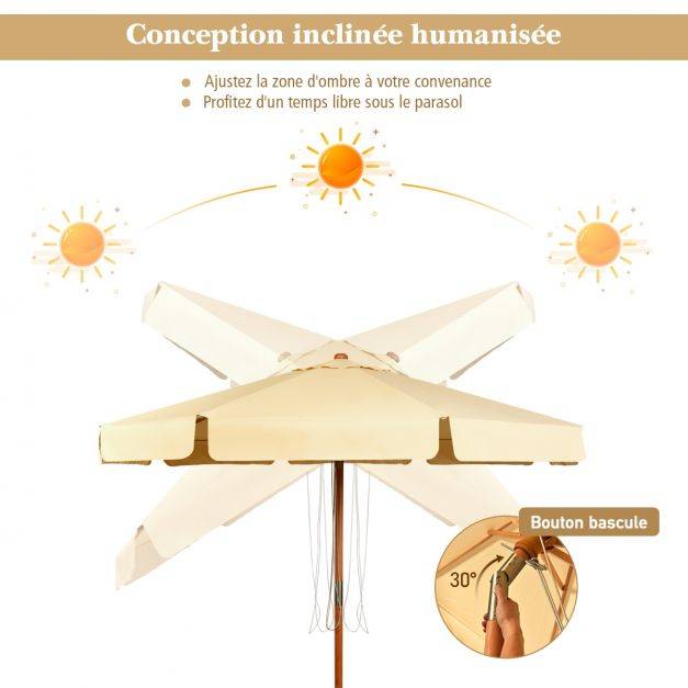 Helloshop26 - Parasol inclinable diamètre 300cm avec manivelle anti-uv protection solaire toile polyester imperméable beige - Imagen 4