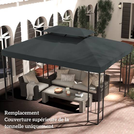 Toile de rechange pour pavillon tonnelle tente 3 x 4 m polyester haute densité 180 g/m² gris - Image 4