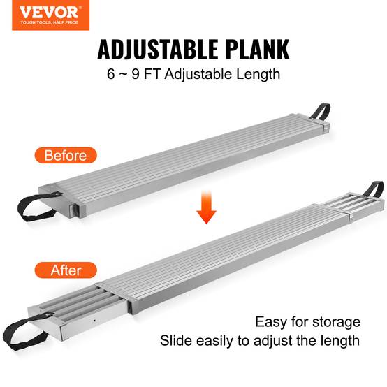 VEVOR Planche d'échafaudage alu télescopique 1.83-2.74m, largeur 317.5mm, charge 227kg. - Image 2
