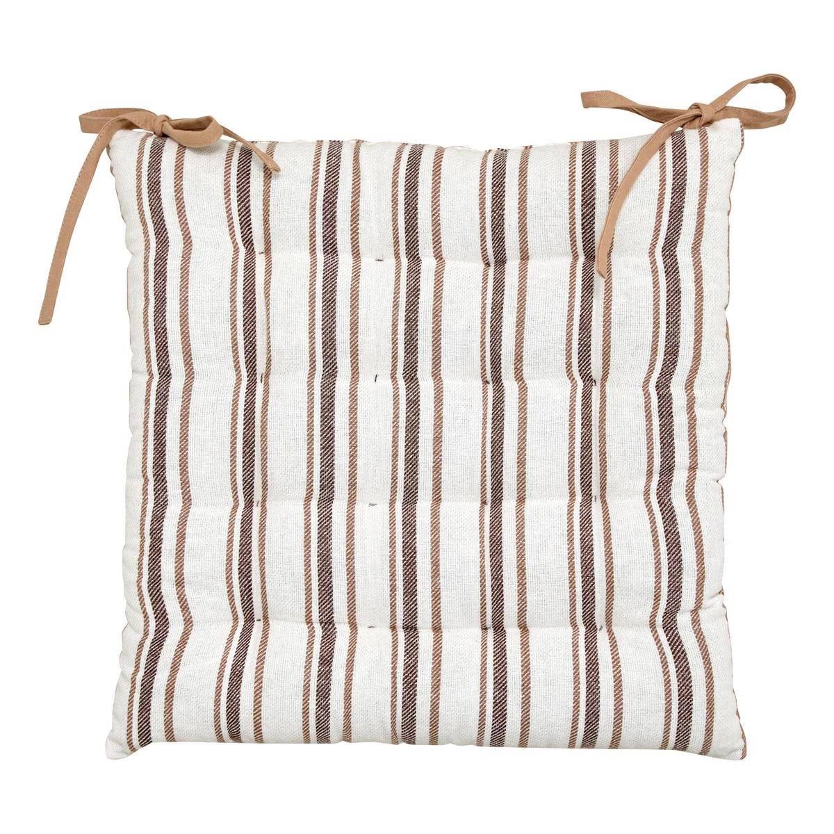 Galette de Chaise à Rayures "Groove" 38x38cm Beige - Image 1