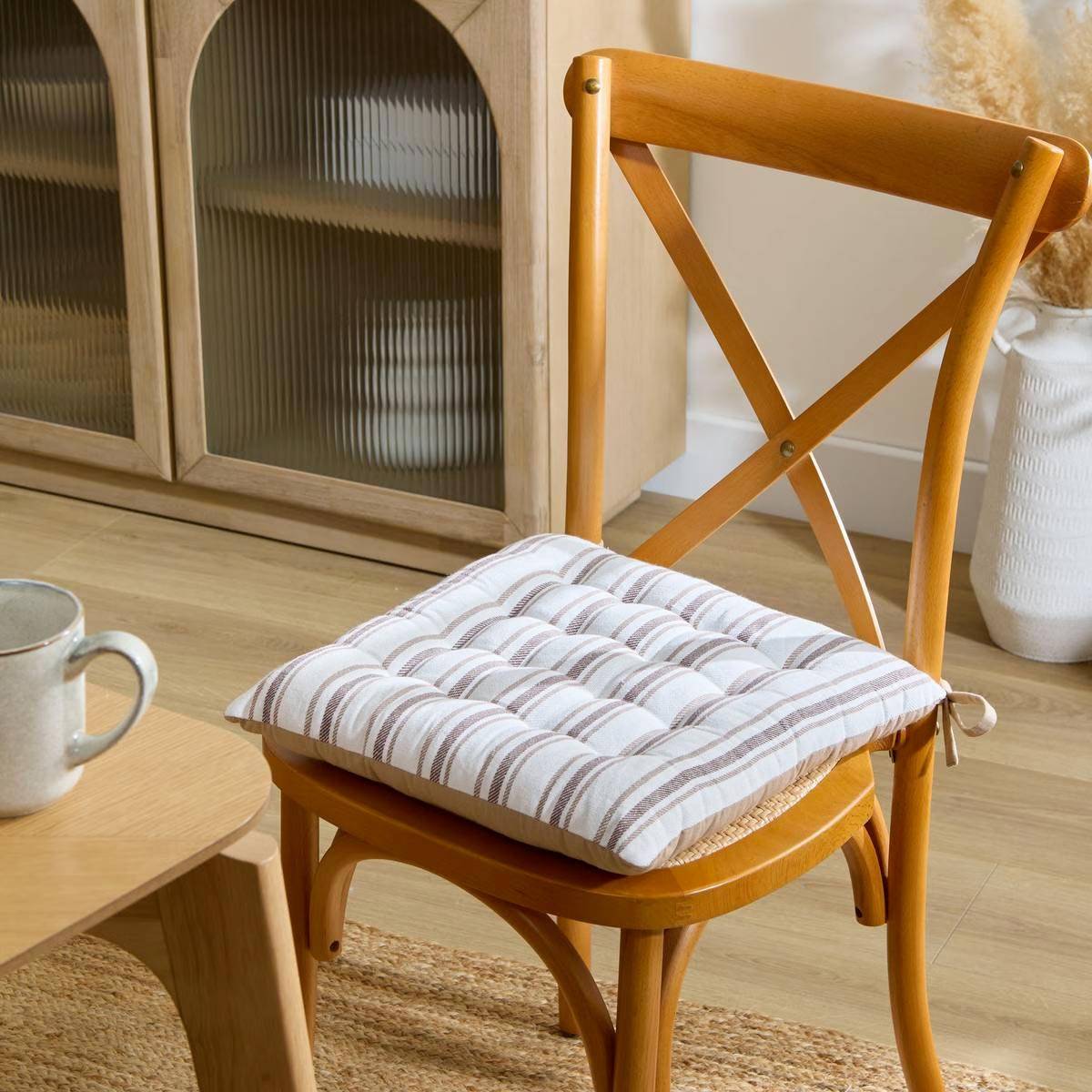 Galette de Chaise à Rayures "Groove" 38x38cm Beige - Image 3