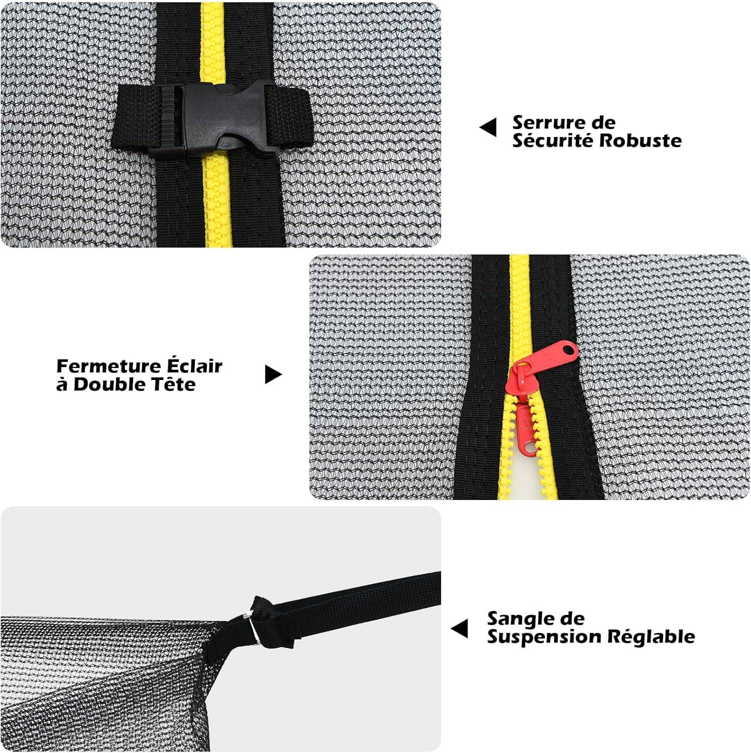 Filet De Sécurité Pour Trampoline 15 Pieds - 6 Poteaux - Respirant - Noir Et Bleu - Neuf