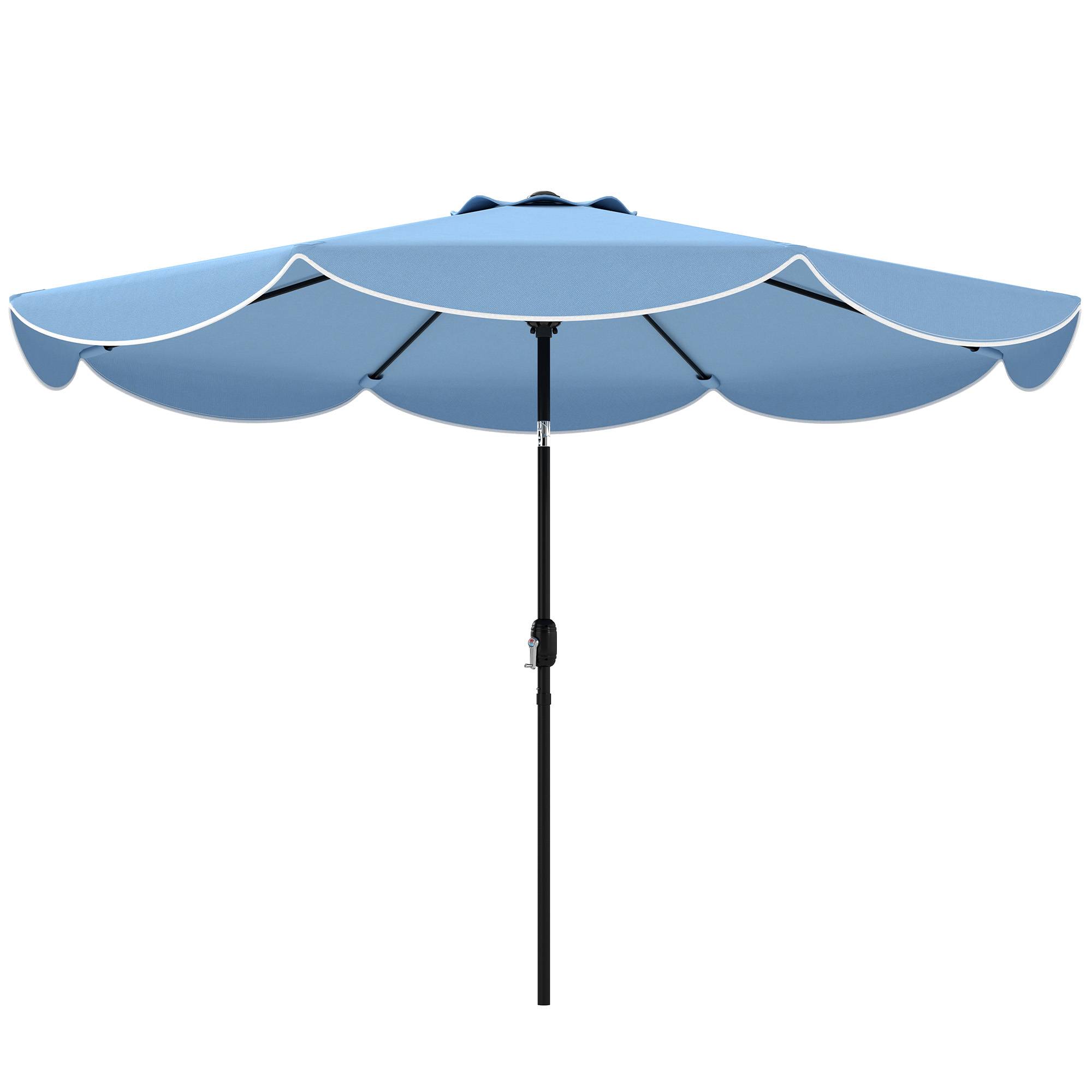 Parasol terrasse exterieur Ø2,7 m, inclinaison ajustable 3 positions, manivelle et volant, bleu ciel - Image 2