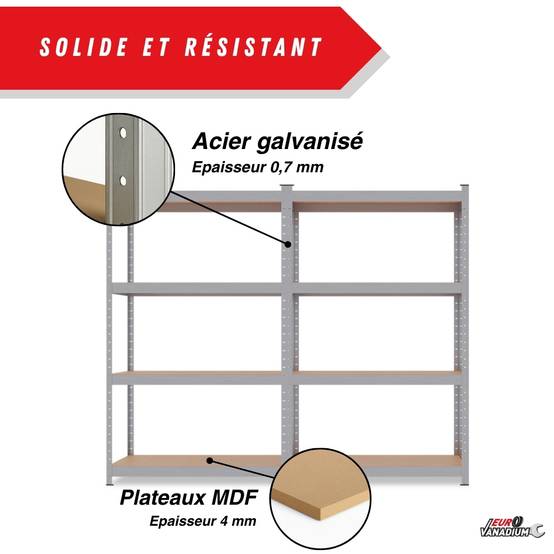 Étagère de garage métallique robuste 160x160cm : charge lourde, modulable, facile à monter 30 cm Gris - Image 5