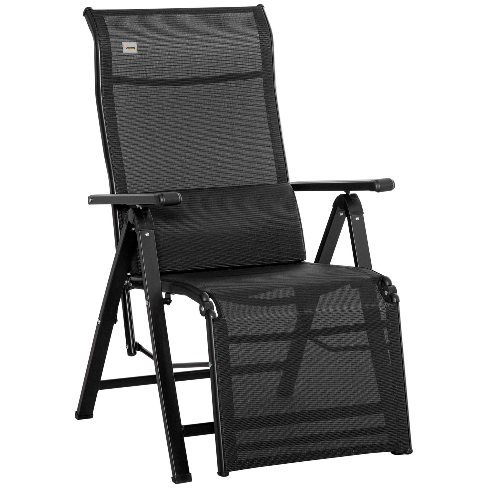 Chaise longue pliable, transat bain de soleil inclinable avec dossier - 70x65x111cm Acier Noir fr52 - Image 1