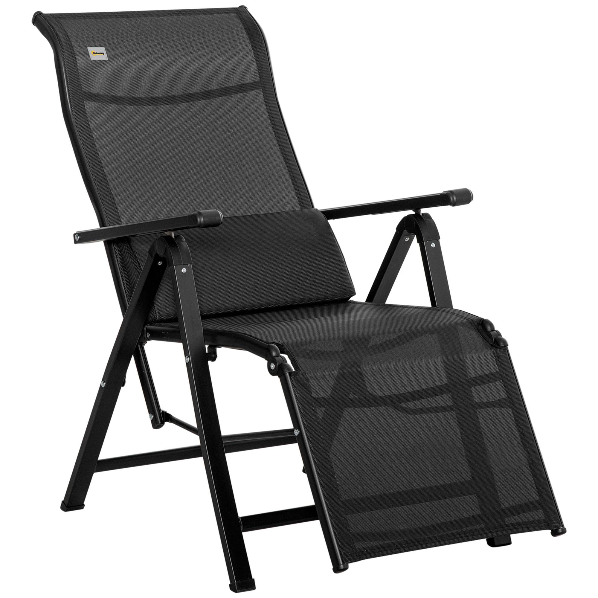 Chaise longue pliable, transat bain de soleil inclinable avec dossier - 70x65x111cm Acier Noir fr52 - Image 2