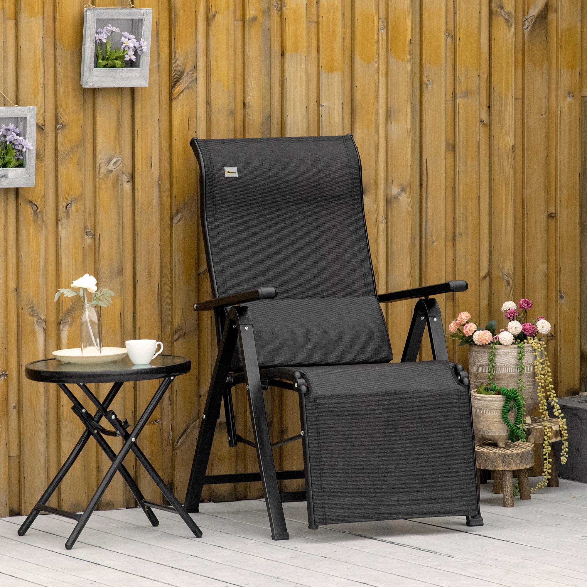 Chaise longue pliable, transat bain de soleil inclinable avec dossier - 70x65x111cm Acier Noir fr52 - Image 4