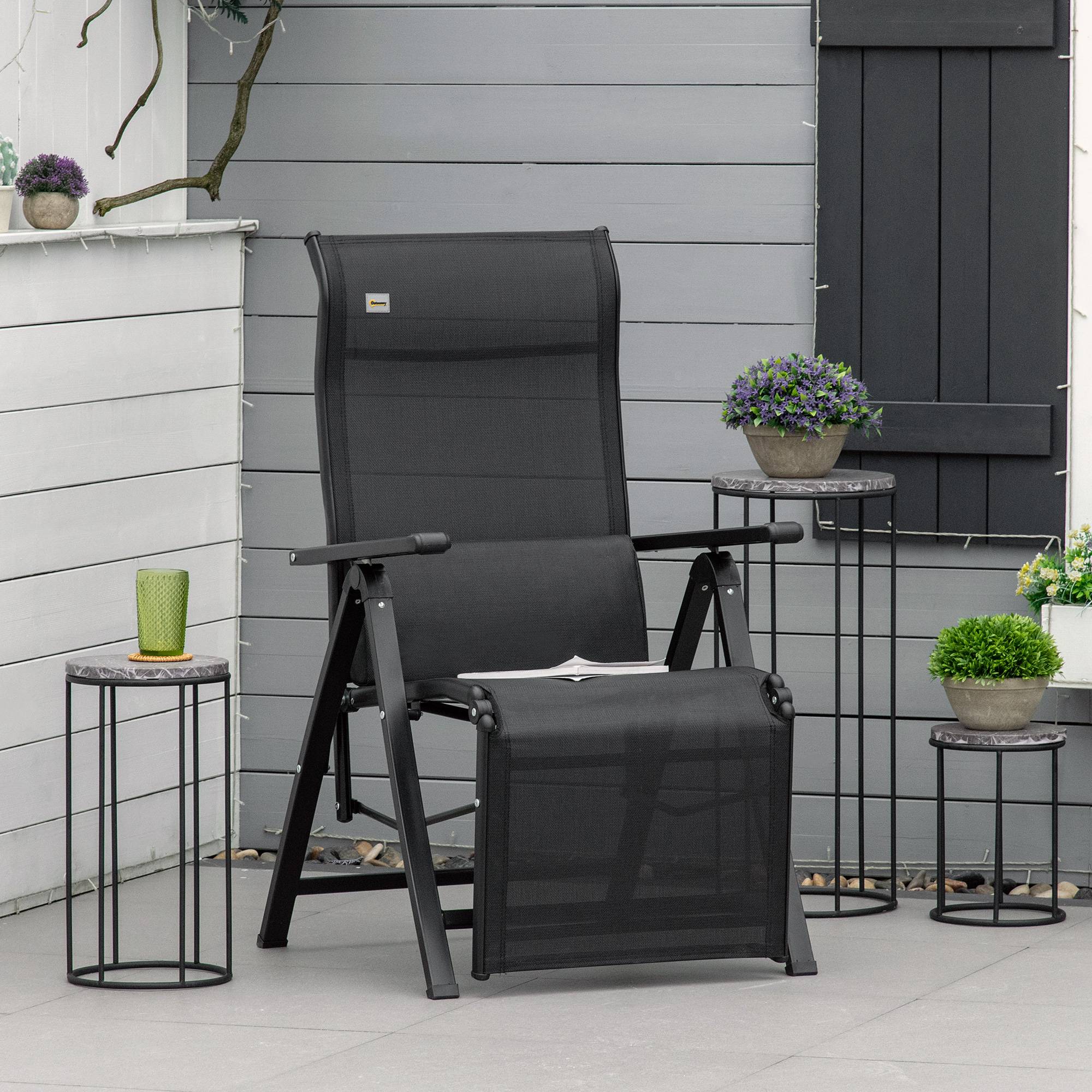 Chaise longue pliable, transat bain de soleil inclinable avec dossier - 70x65x111cm Acier Noir fr52 - Image 3