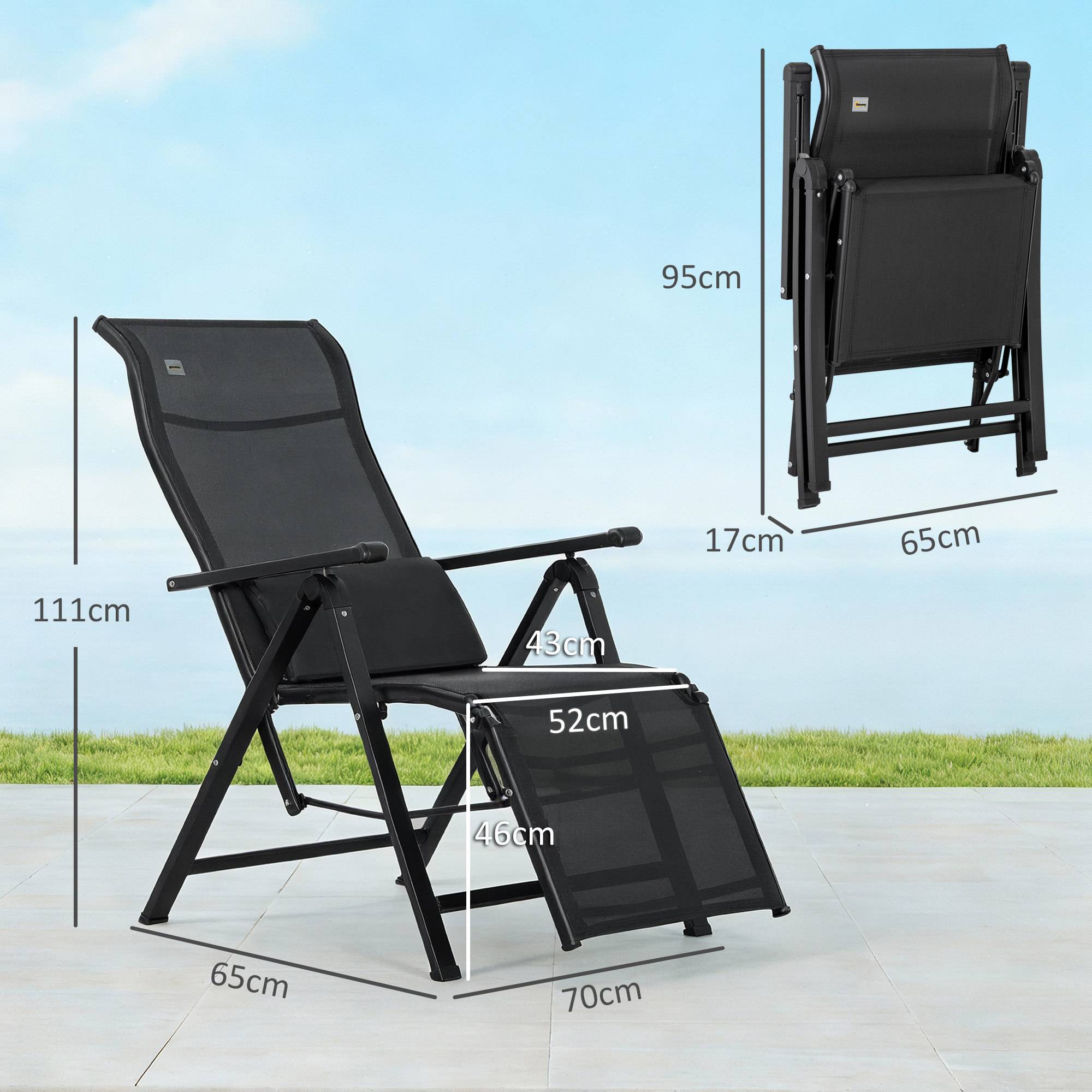 Chaise longue pliable, transat bain de soleil inclinable avec dossier - 70x65x111cm Acier Noir fr52 - Image 5