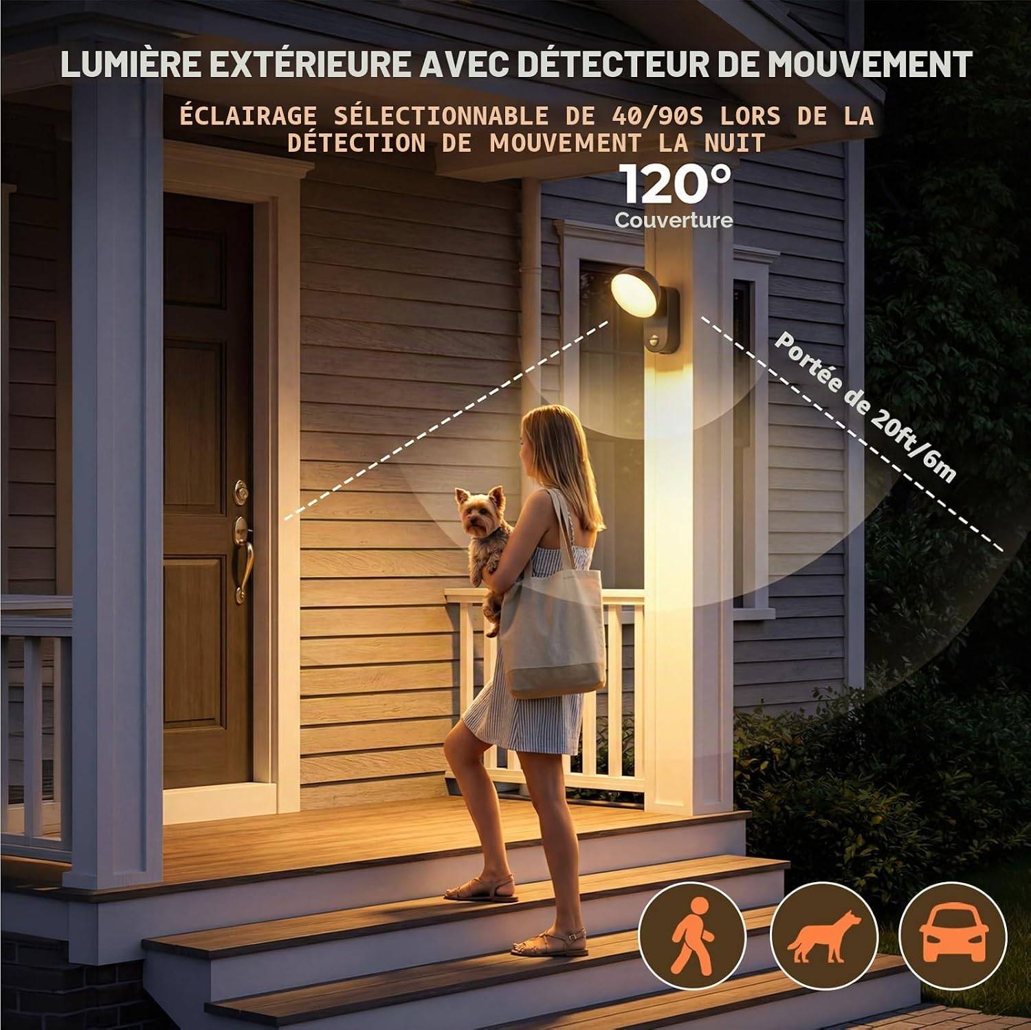 8 in 1 - Lampe murale sans fil avec détecteur de mouvement extérieur, batterie 10 000 mAh, 4 modes d'intensité, étanchéité IP65(1 pièce). - Image 2