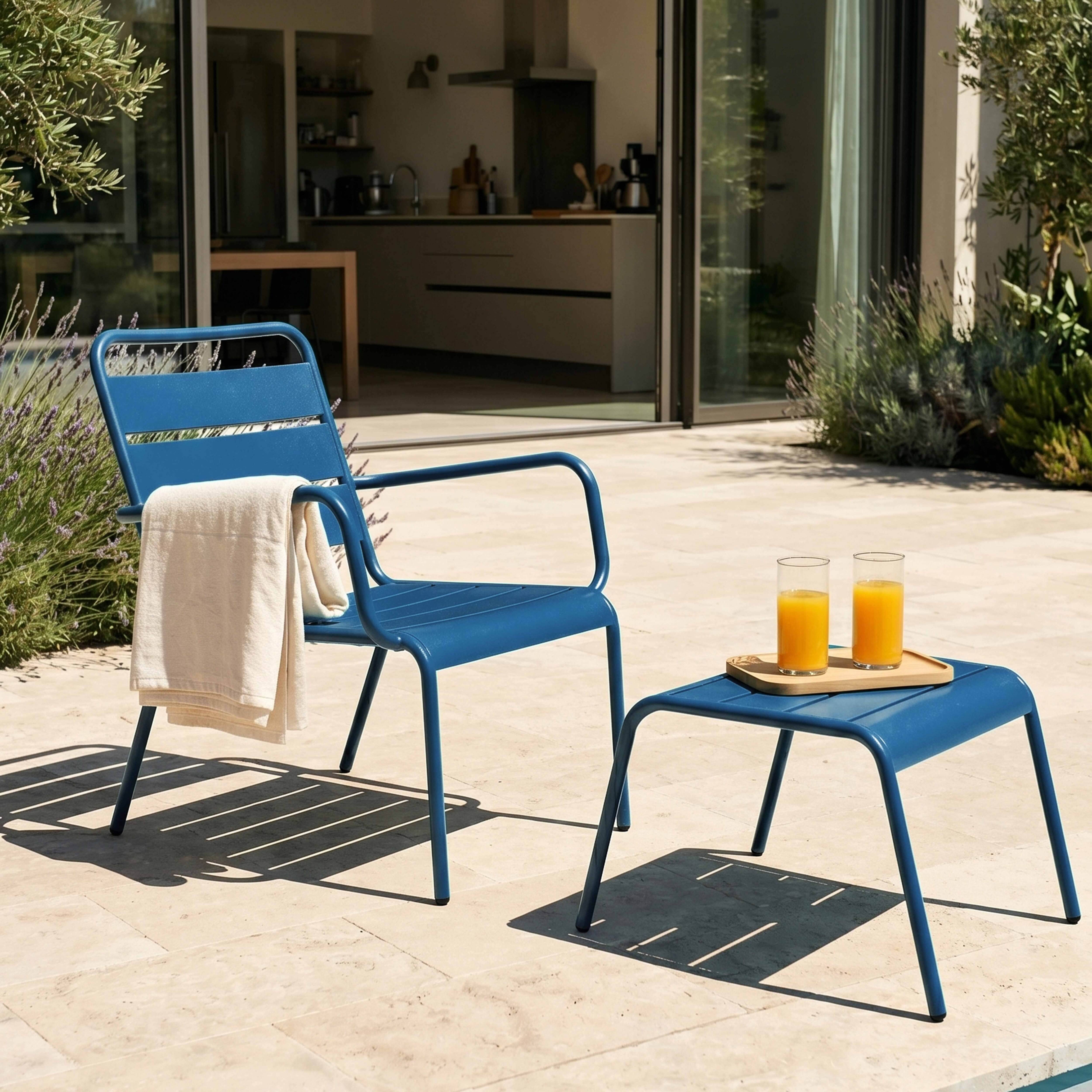 Oviala - Fauteuil relax et repose pied en métal bleu pacific Palavas - Oviala - Imagen 2