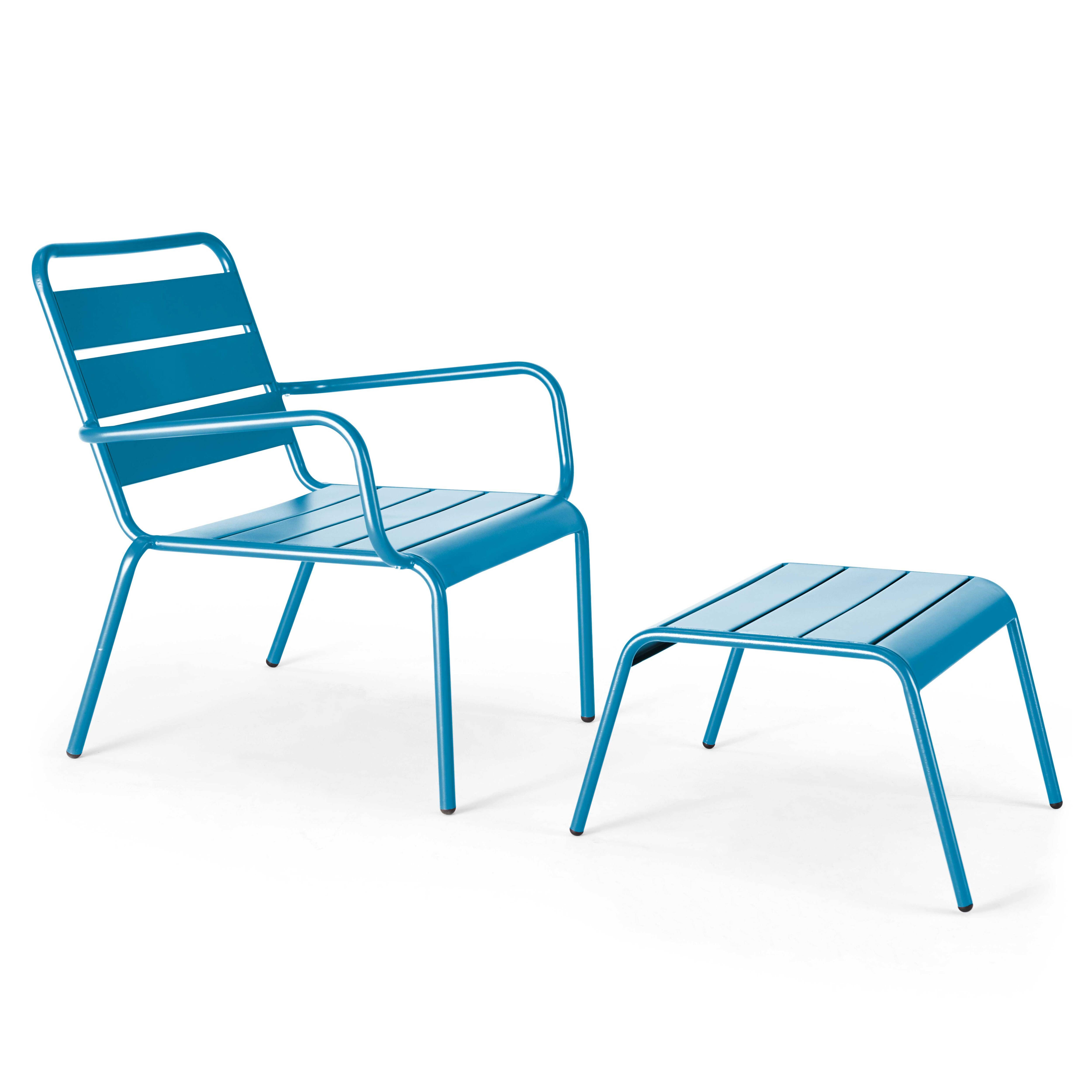 Oviala - Fauteuil relax et repose pied en métal bleu pacific Palavas - Oviala - Imagen 1