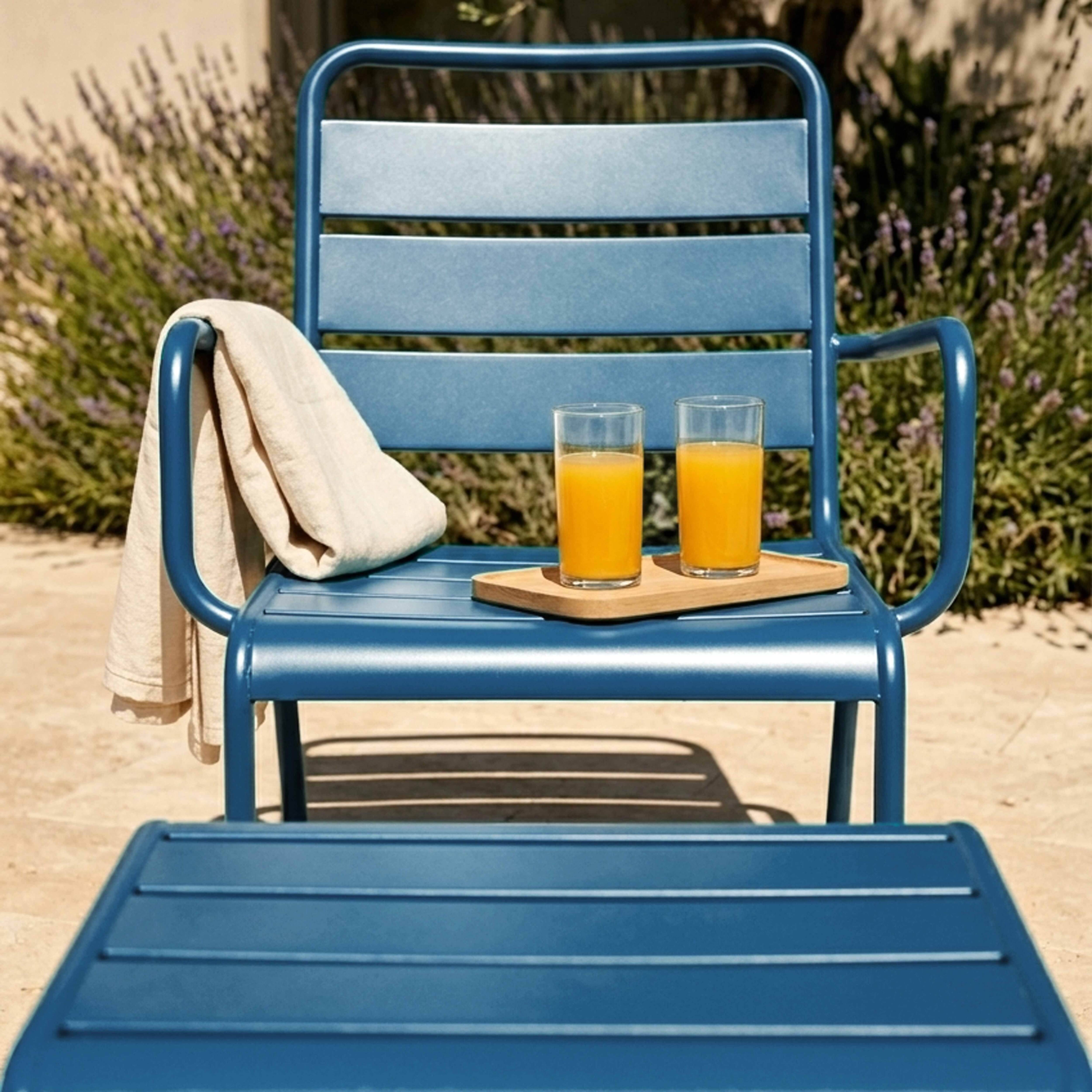 Oviala - Fauteuil relax et repose pied en métal bleu pacific Palavas - Oviala - Imagen 3