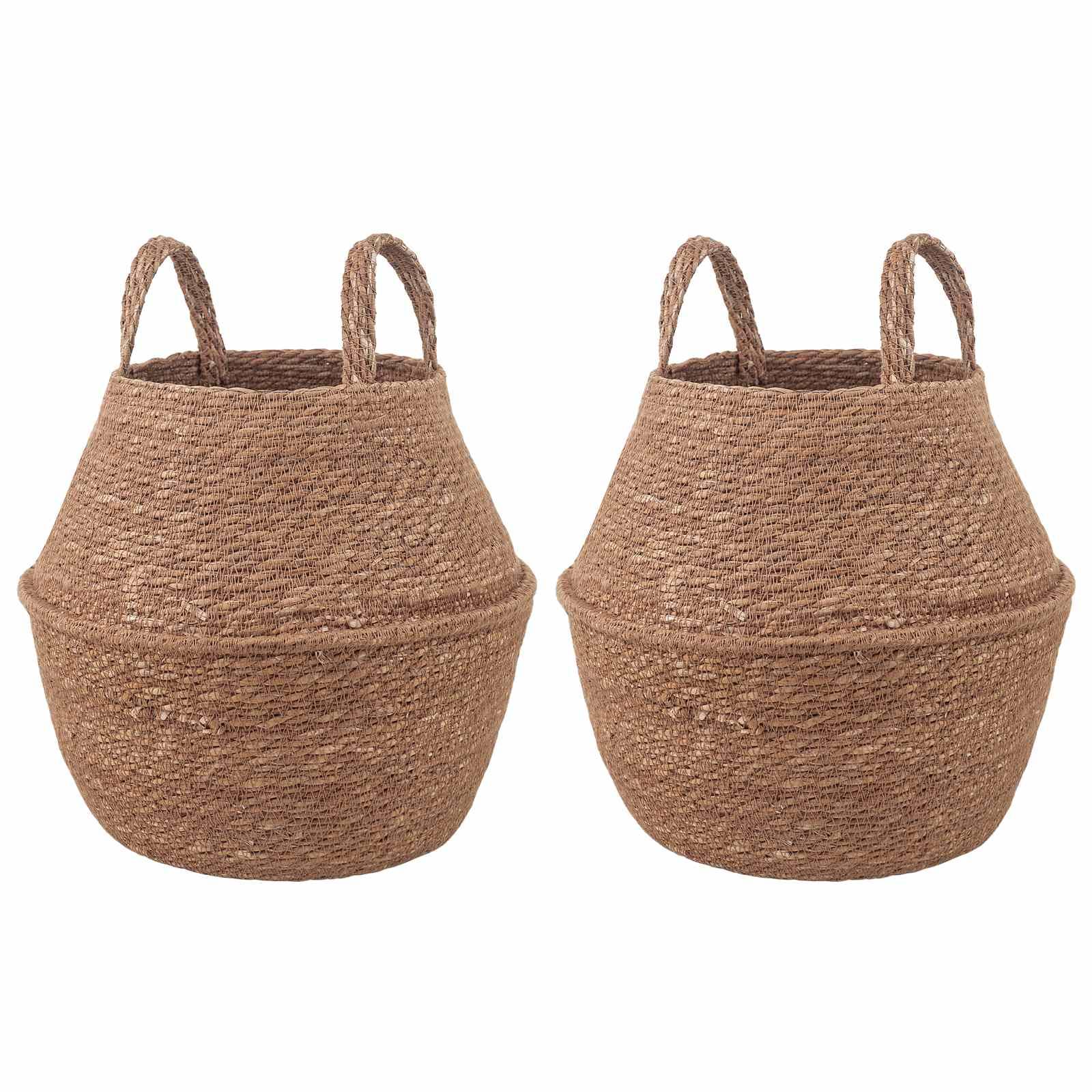 Pots de fleurs avec poignées herbe de mer naturel 22 x 22 x 20 cm - PANGIVO