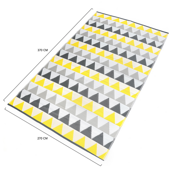 IDMARKET - Tapis extérieur SARI triangles gris et jaune 270 x 370 CM - Image 5