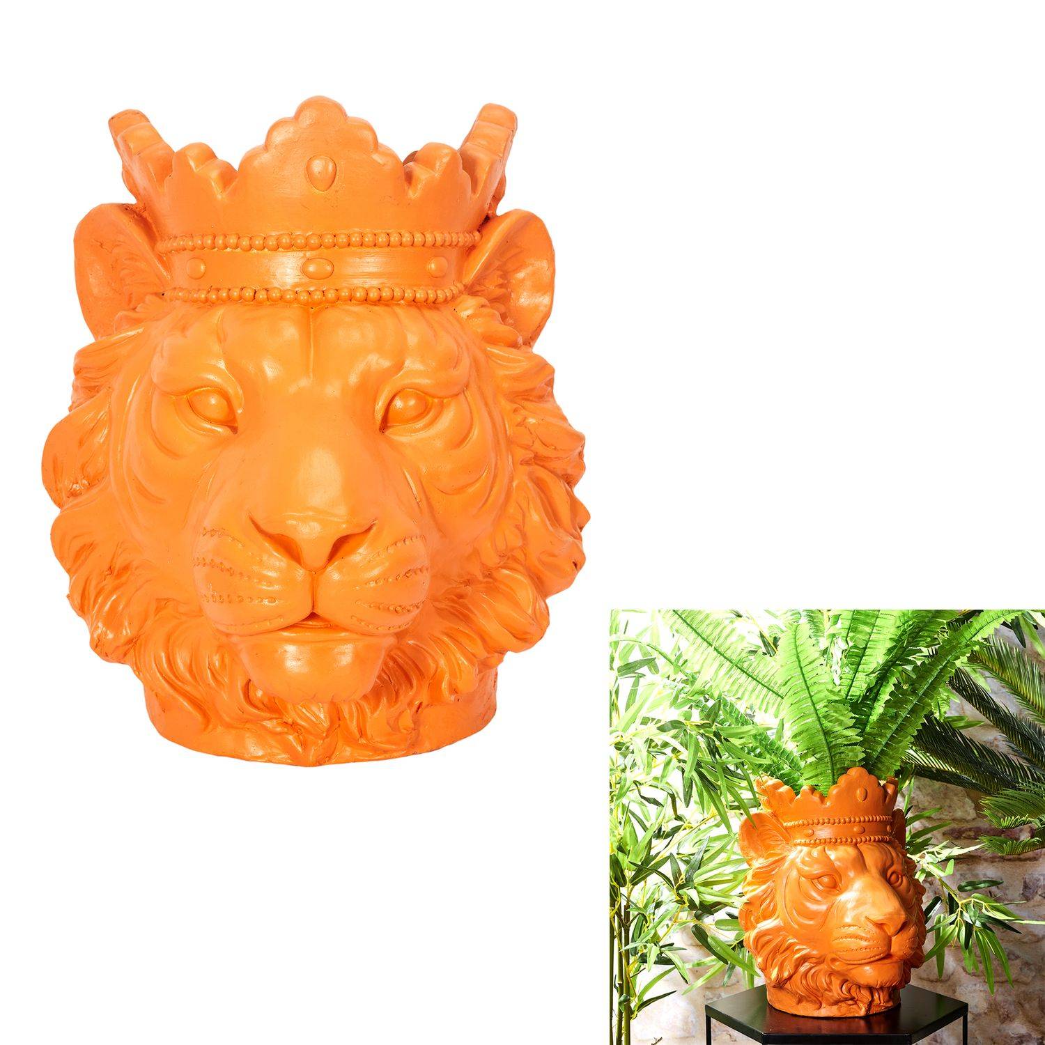 Sans Marque - Cache-pot Lion pour plante - Intérieur et Extérieur - Hauteur 35 cm - Orange - Toilinux - Imagen 3