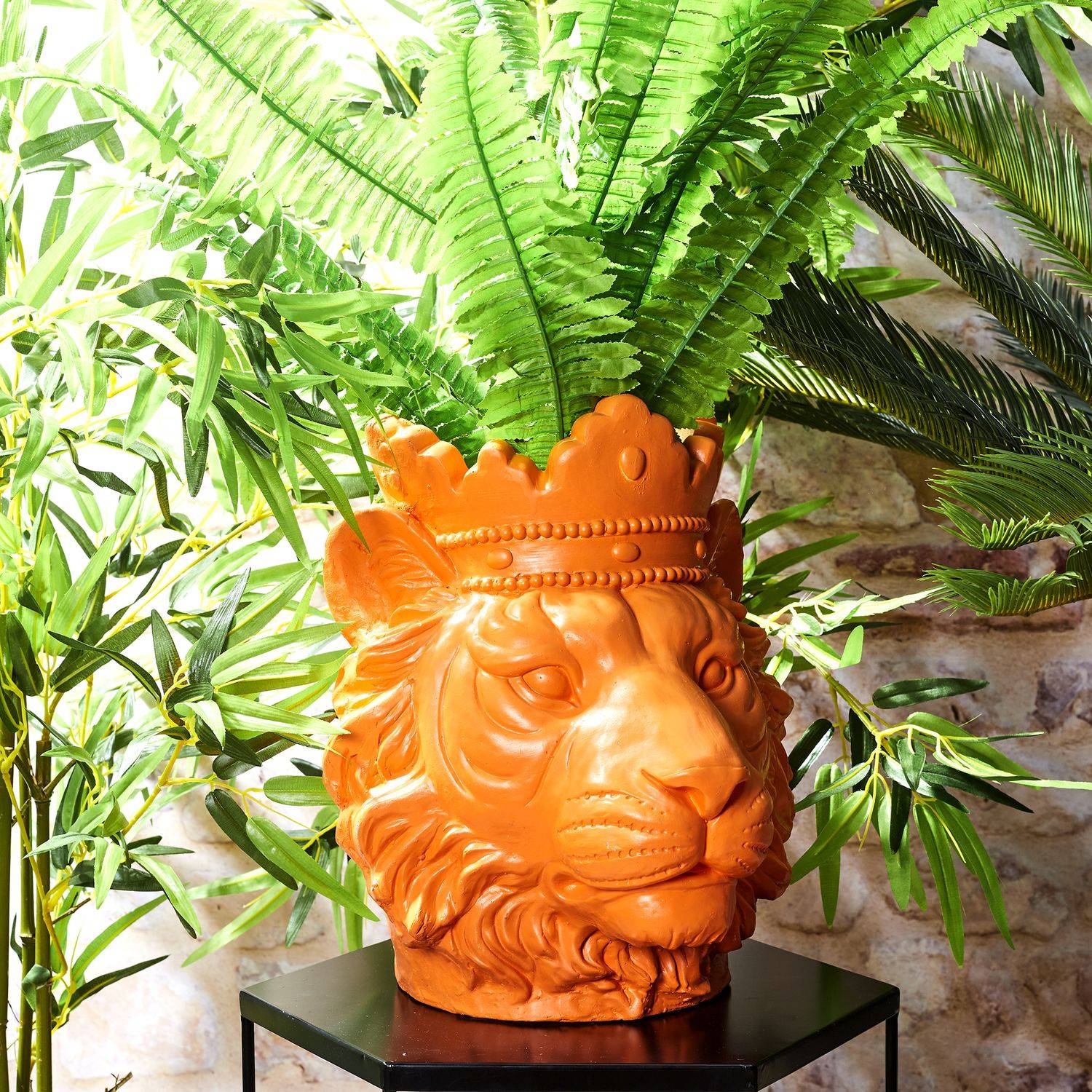 Sans Marque - Cache-pot Lion pour plante - Intérieur et Extérieur - Hauteur 35 cm - Orange - Toilinux - Imagen 4