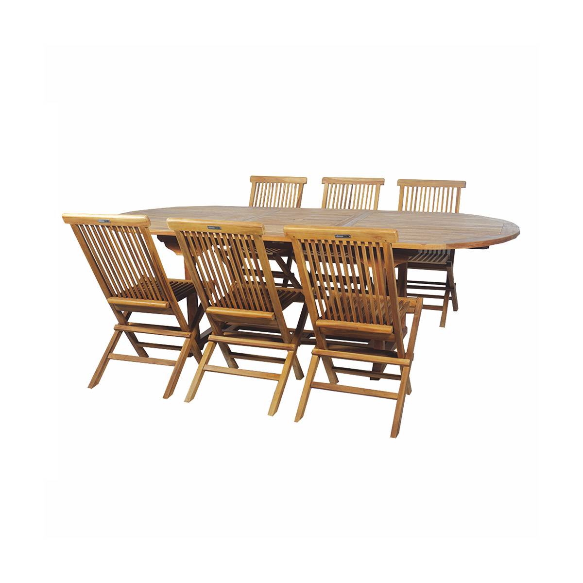 Autre - Salon de jardin en teck grade C Lombok : table ovale + 6 chaises - Cémonjardin - Image 3