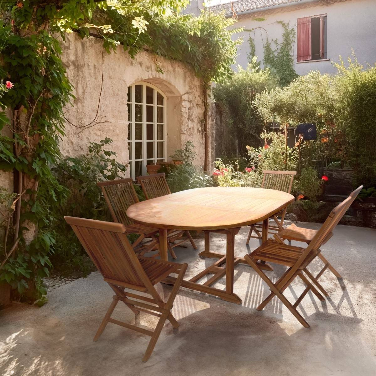 Autre - Salon de jardin en teck grade C Lombok : table ovale + 6 chaises - Cémonjardin - Image 6