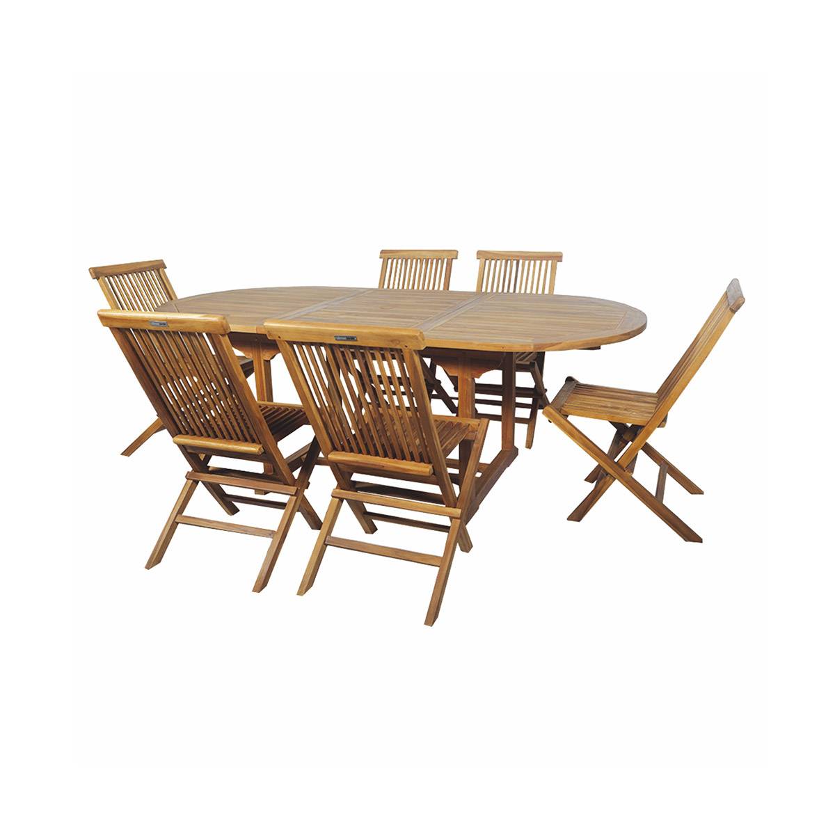 Autre - Salon de jardin en teck grade C Lombok : table ovale + 6 chaises - Cémonjardin - Image 1