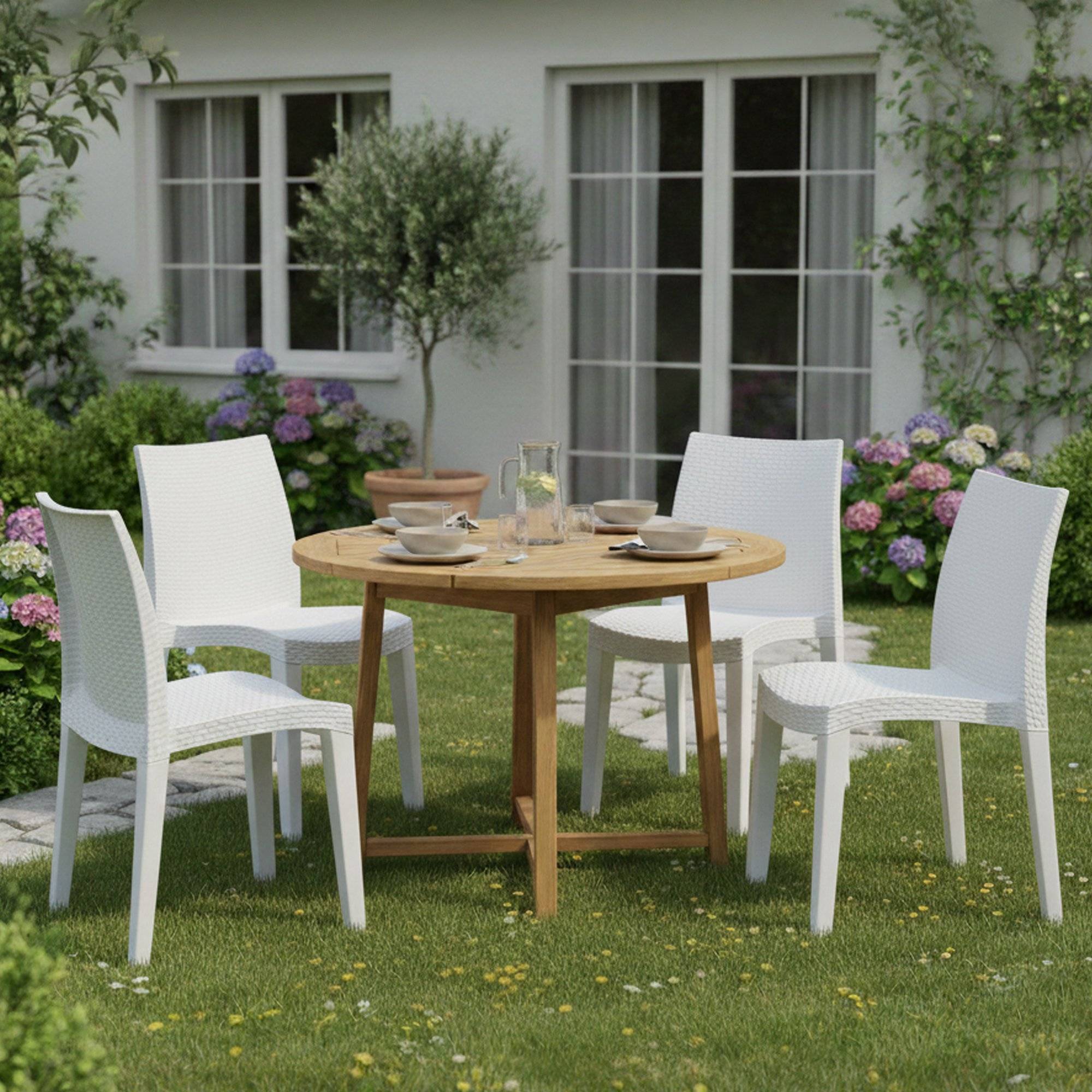 Dmora - Ensemble de 4 chaises d'extérieur Ravenna, Sièges de jardin, Chaise de table à manger, Fauteuil d'extérieur effet rotin, 55x48h86 cm, Blanc - Dmora - Imagen 2