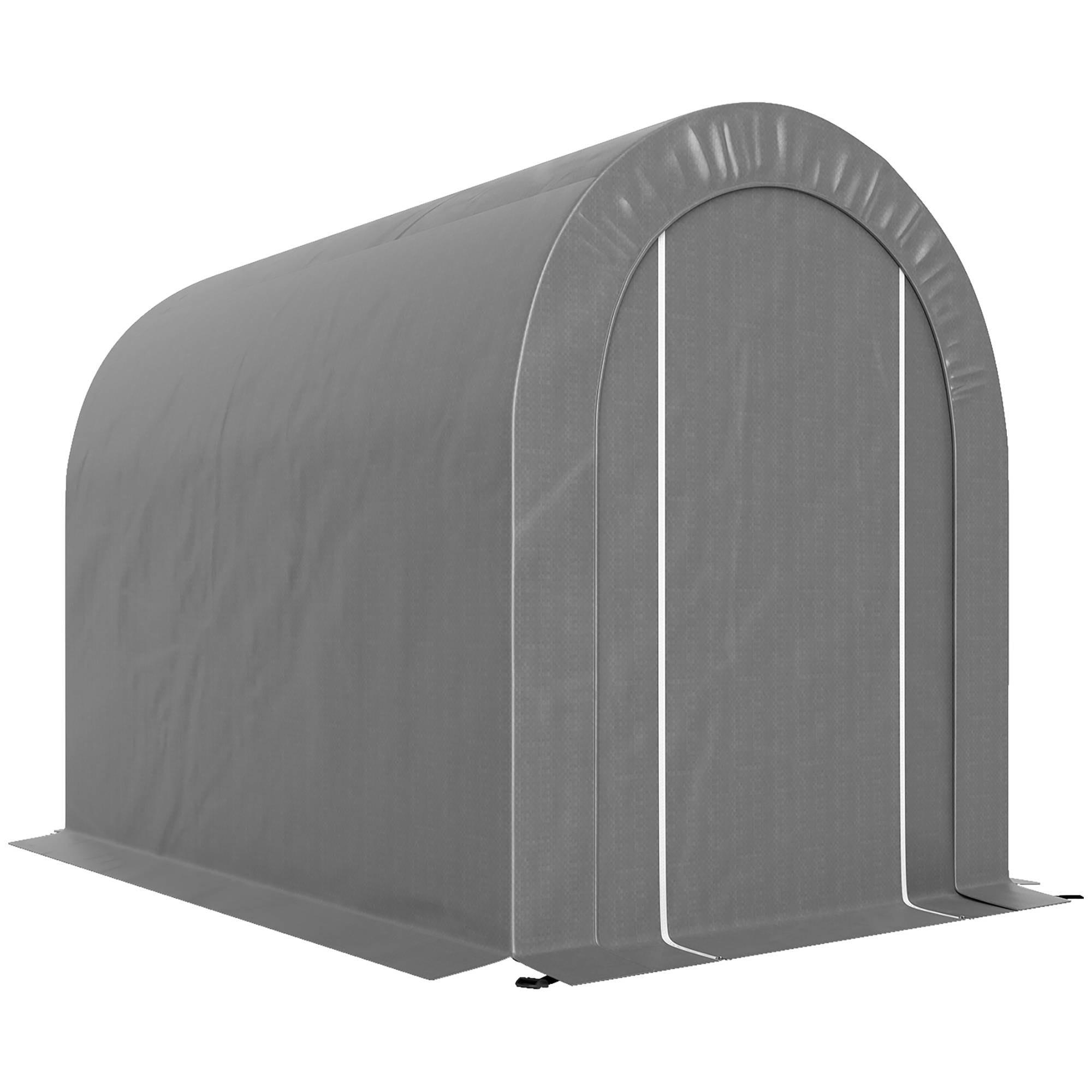 Abri à vélo gris clair en acier 2,4x1,6x1,9 m avec porte zippée imperméable, rangement extérieur design sobre pour vélos et équipement - Image 2