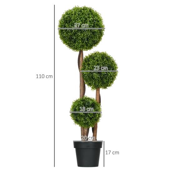 Buis artificiel topiaire polyéthylène intérieur extérieur anti-UV 3 boules 110cm vert - ComfortXL Outdoor Living - Image 3
