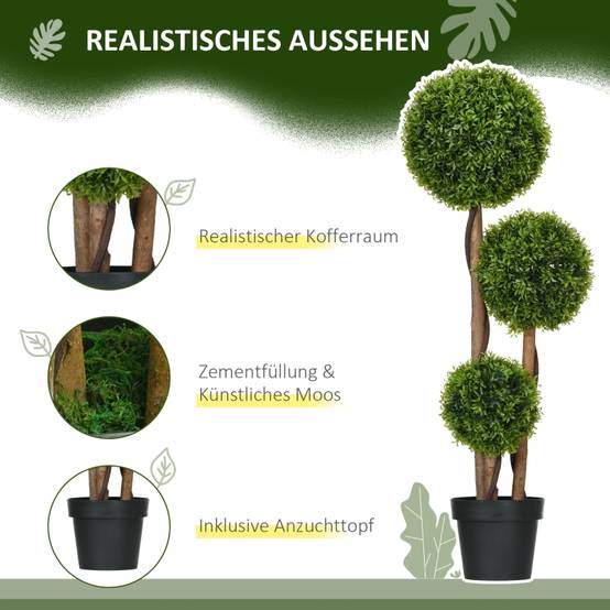 Buis artificiel topiaire polyéthylène intérieur extérieur anti-UV 3 boules 110cm vert - ComfortXL Outdoor Living - Image 4